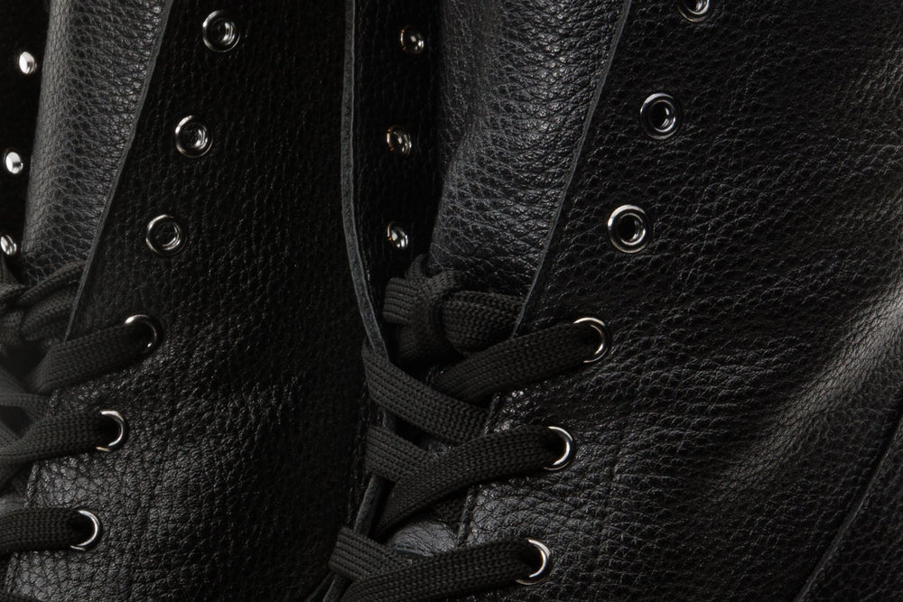 The Melo Black Leather Natural Fur Mid Calf Platform Heel Boot On Sale