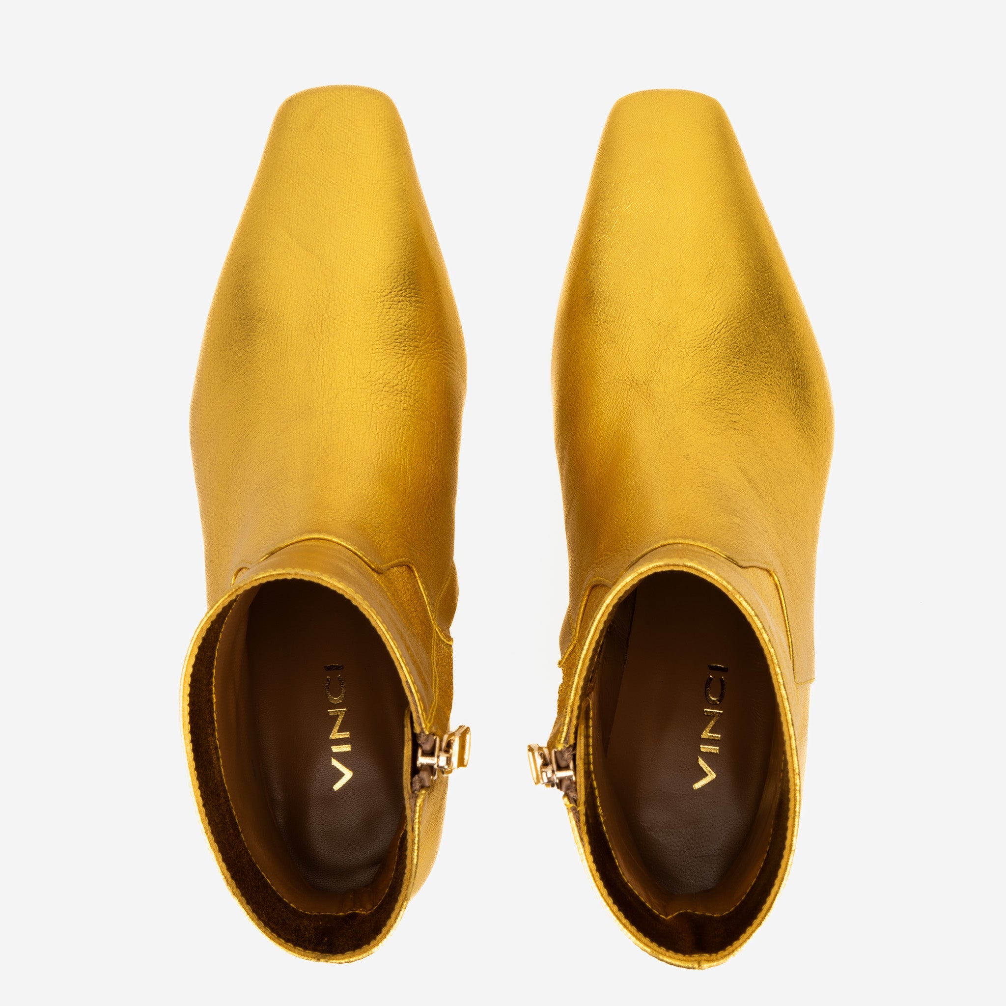The Golden Glow Gold Leather Kitten Heel Boot For Sale