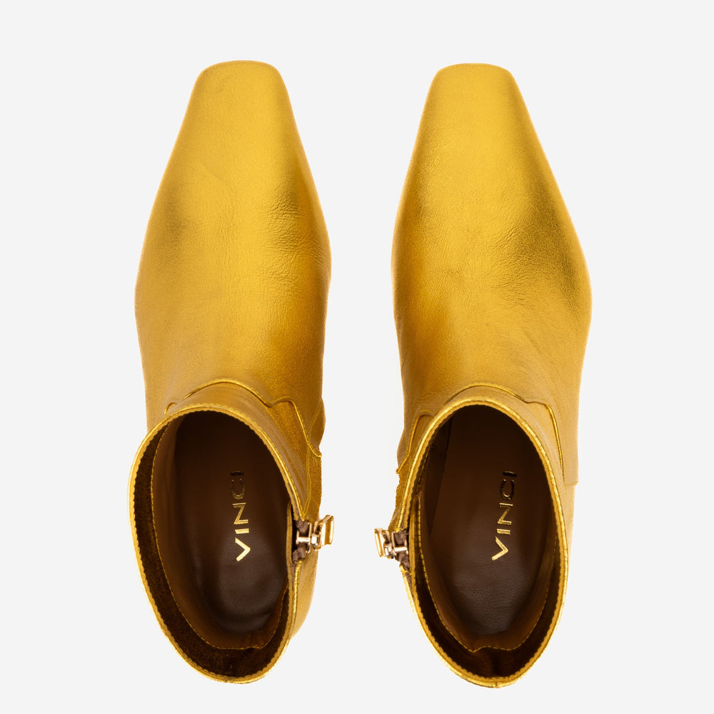The Golden Glow Gold Leather Kitten Heel Boot For Sale