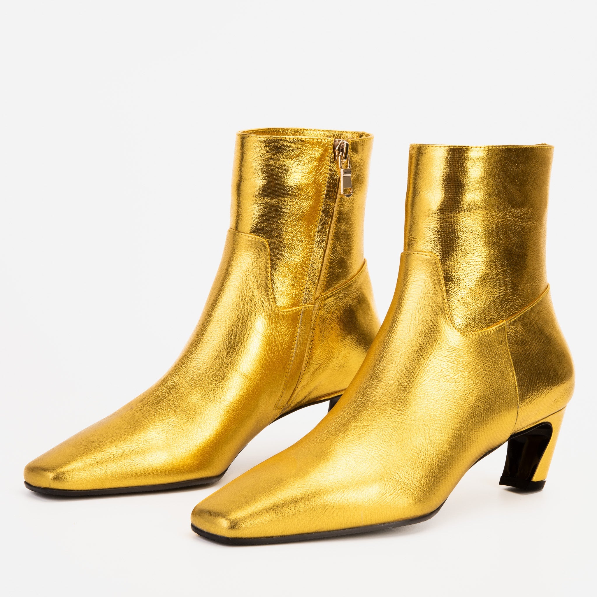 The Golden Glow Gold Leather Kitten Heel Boot For Sale