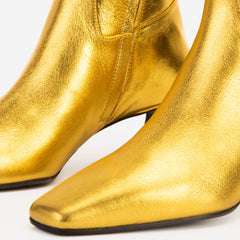 The Golden Glow Gold Leather Kitten Heel Boot For Sale