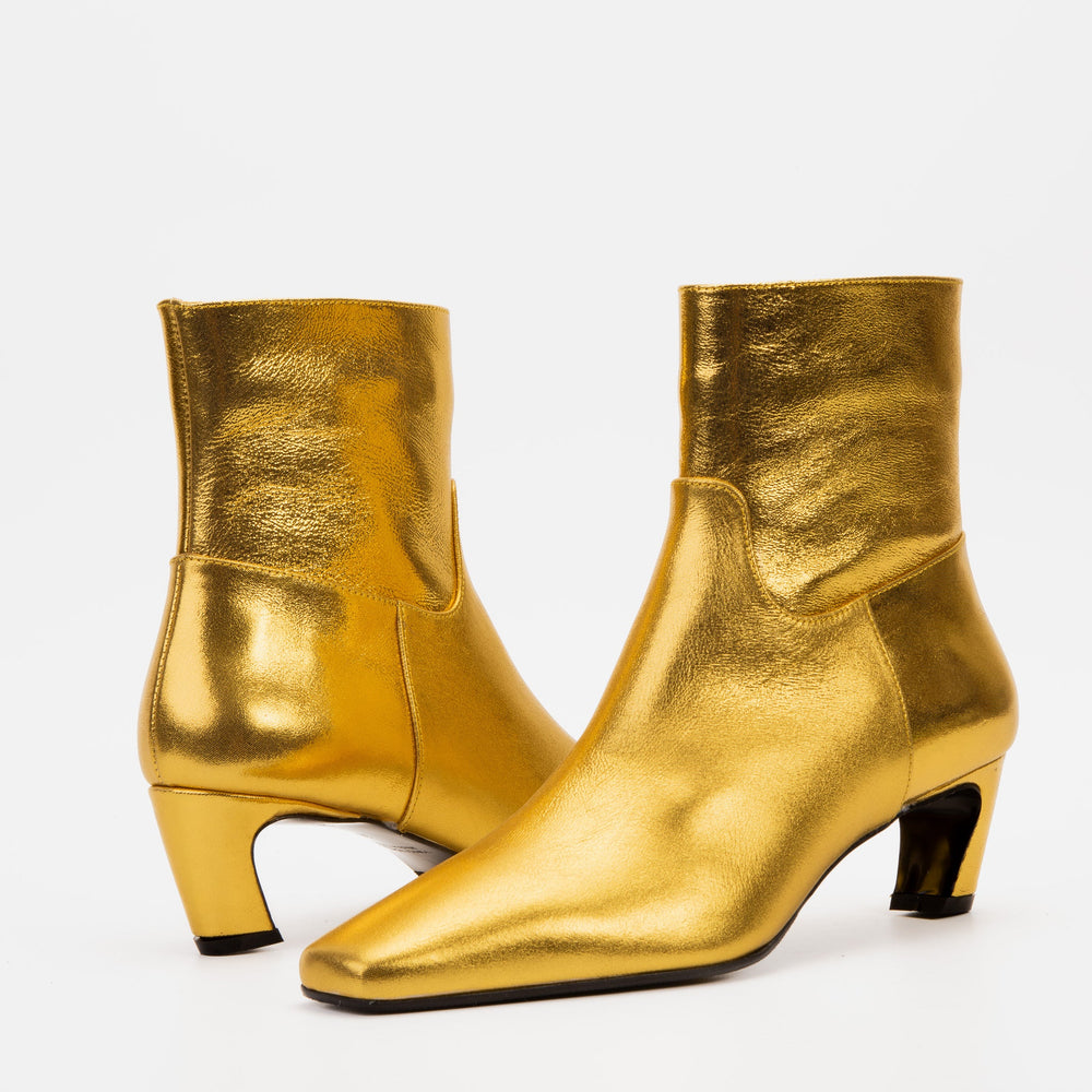 The Golden Glow Gold Leather Kitten Heel Boot For Sale
