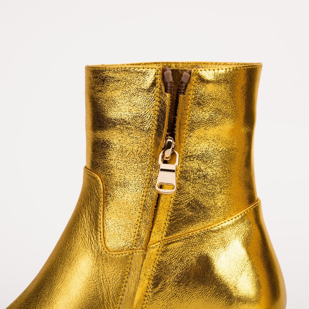 The Golden Glow Gold Leather Kitten Heel Boot For Sale