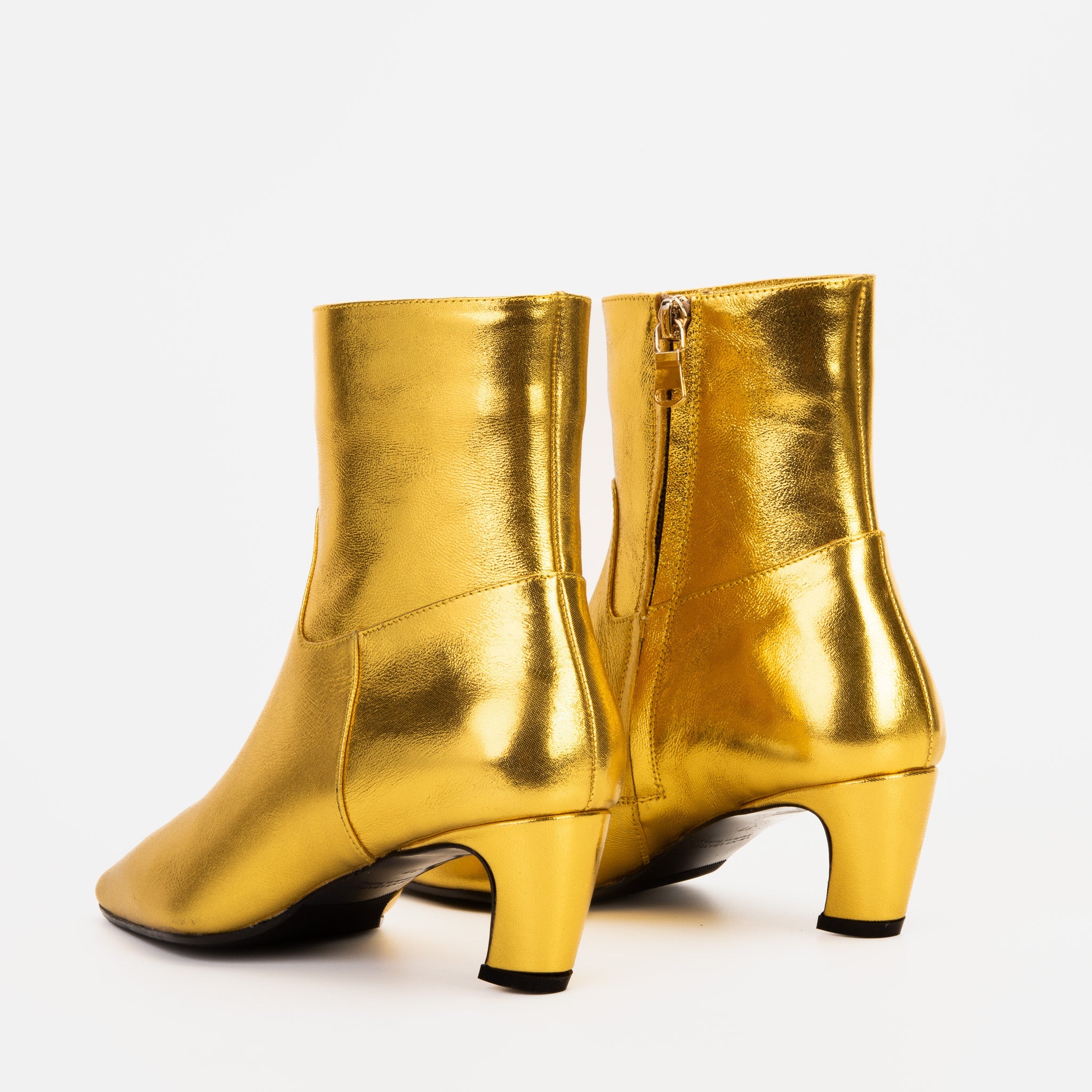 The Golden Glow Gold Leather Kitten Heel Boot For Sale