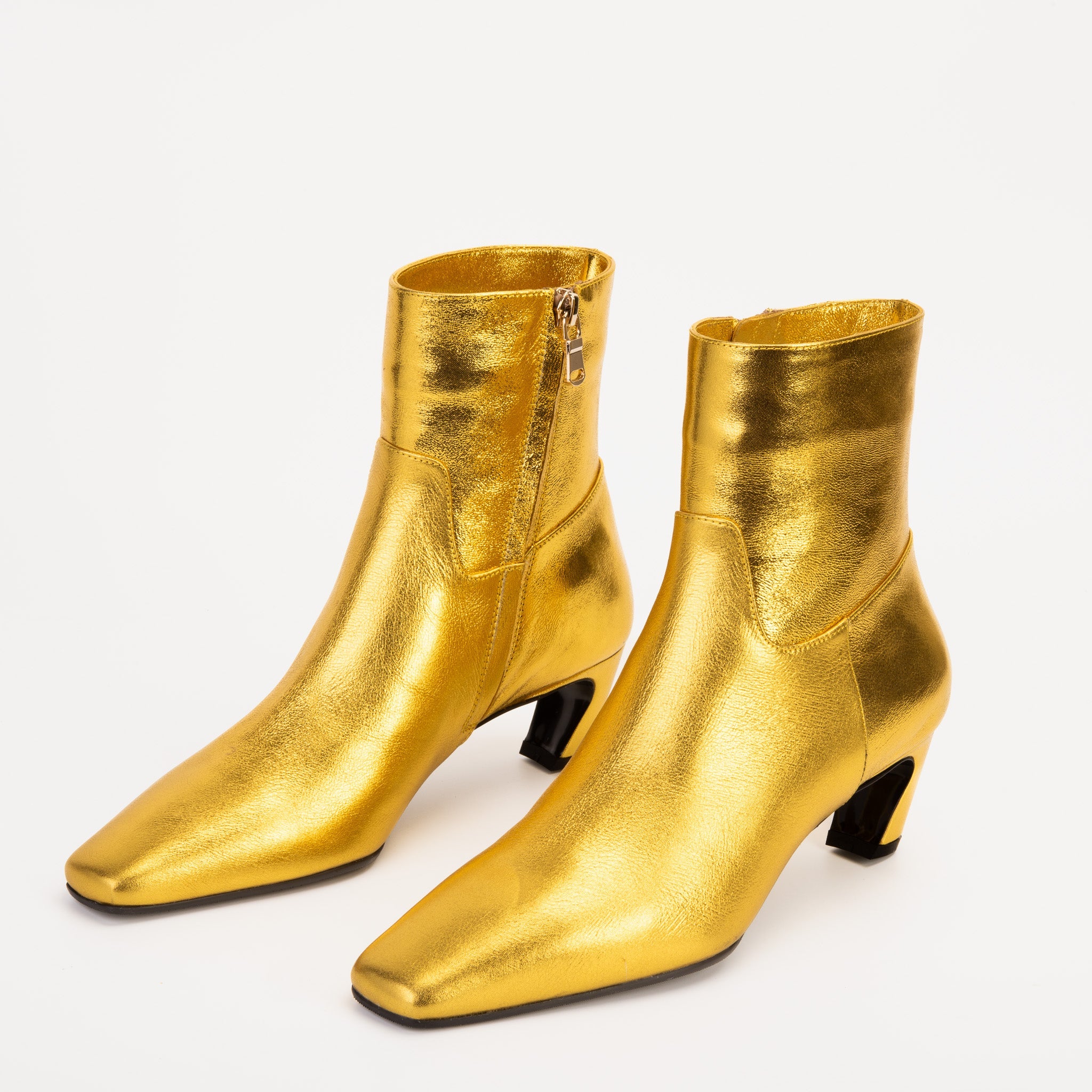 The Golden Glow Gold Leather Kitten Heel Boot For Sale