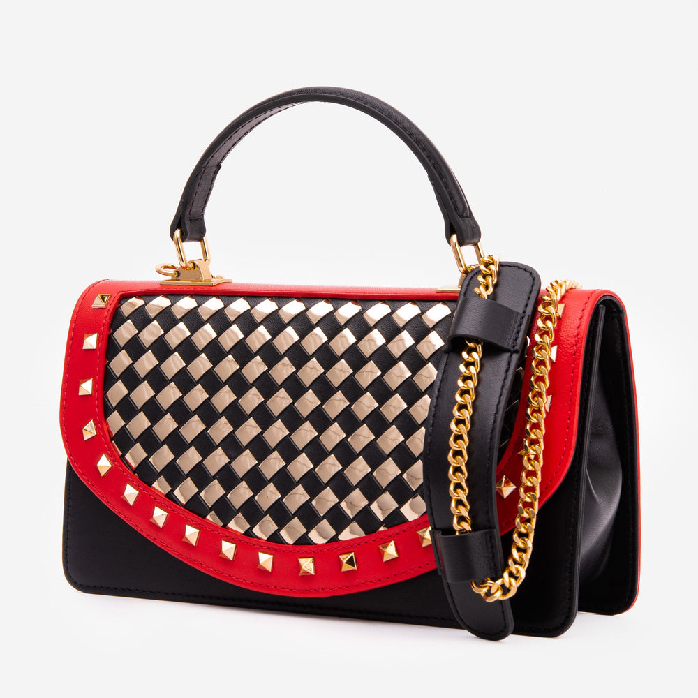 The Dosso Black and Gold Handwoven Leather Handbag Exclusive Style