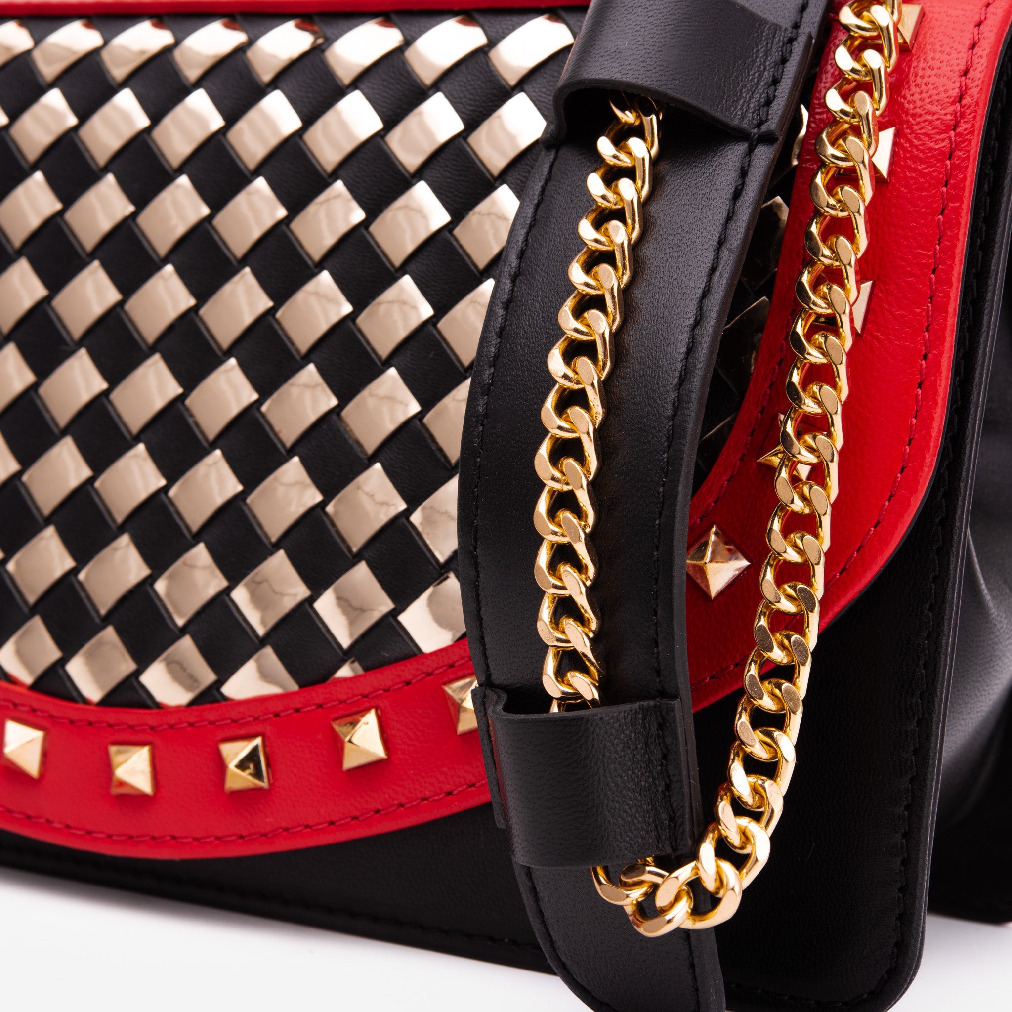 The Dosso Black and Gold Handwoven Leather Handbag Exclusive Style