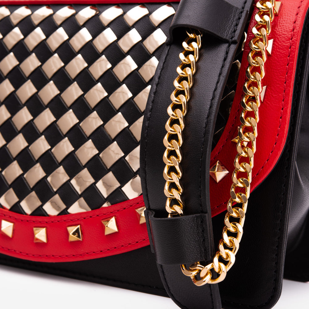 The Dosso Black and Gold Handwoven Leather Handbag Exclusive Style