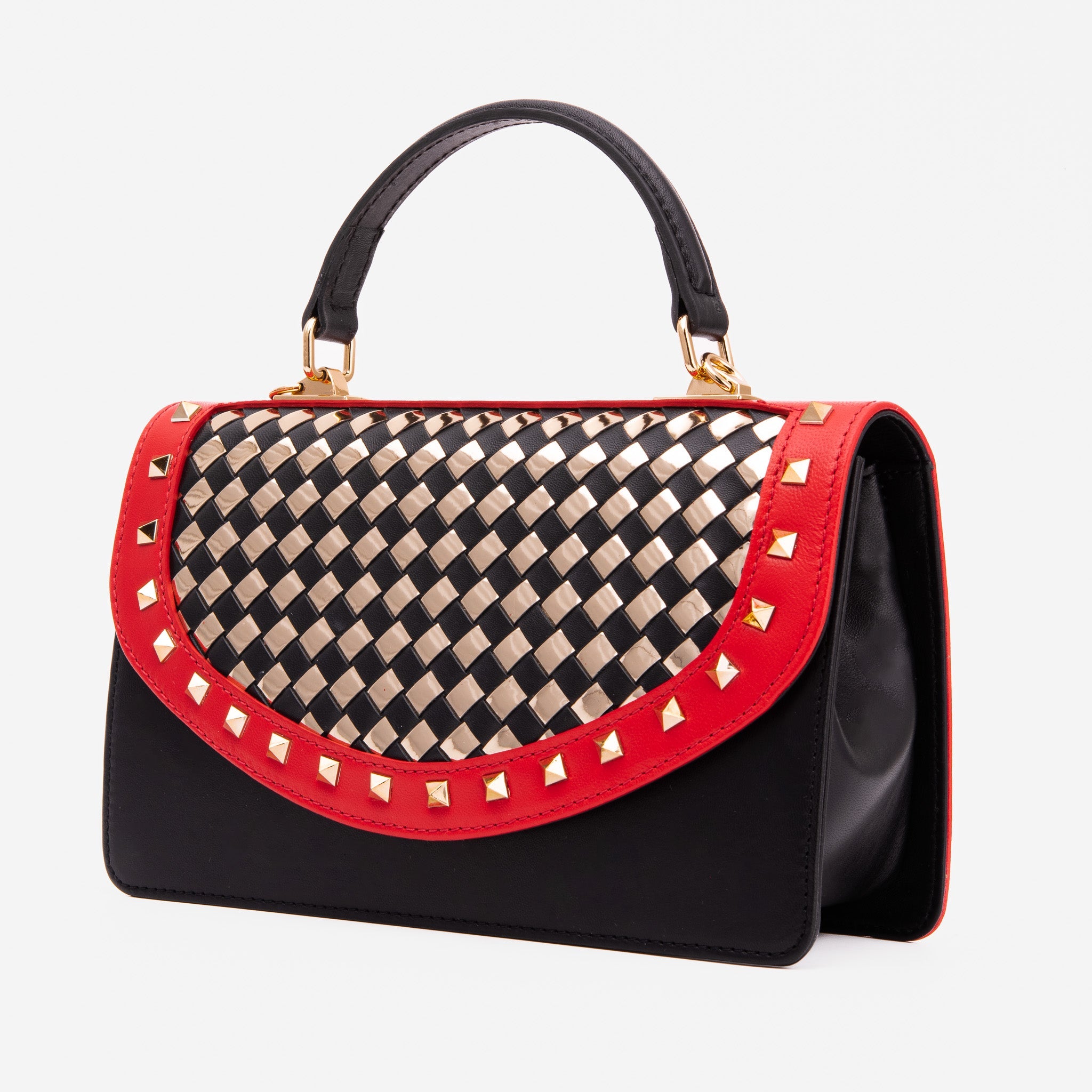 The Dosso Black and Gold Handwoven Leather Handbag Exclusive Style