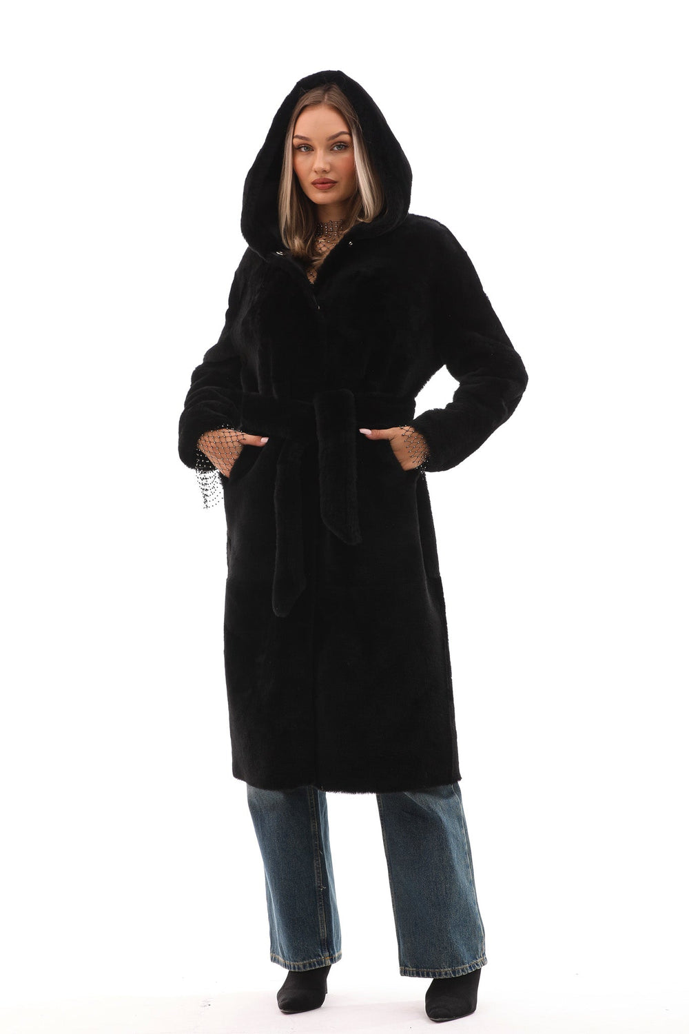 The Virella Reversible Hooded Shearling Leather Jacket On Sale
