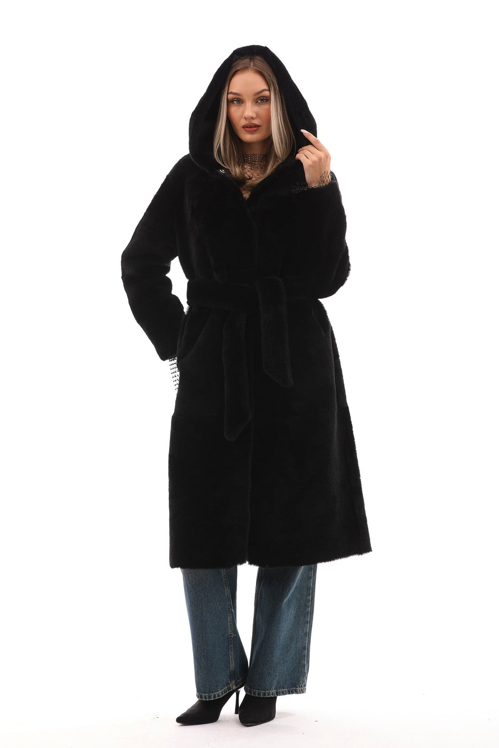 The Virella Reversible Hooded Shearling Leather Jacket On Sale