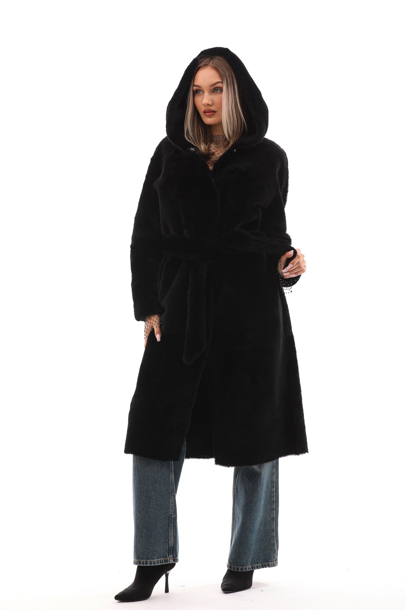 The Virella Reversible Hooded Shearling Leather Jacket On Sale