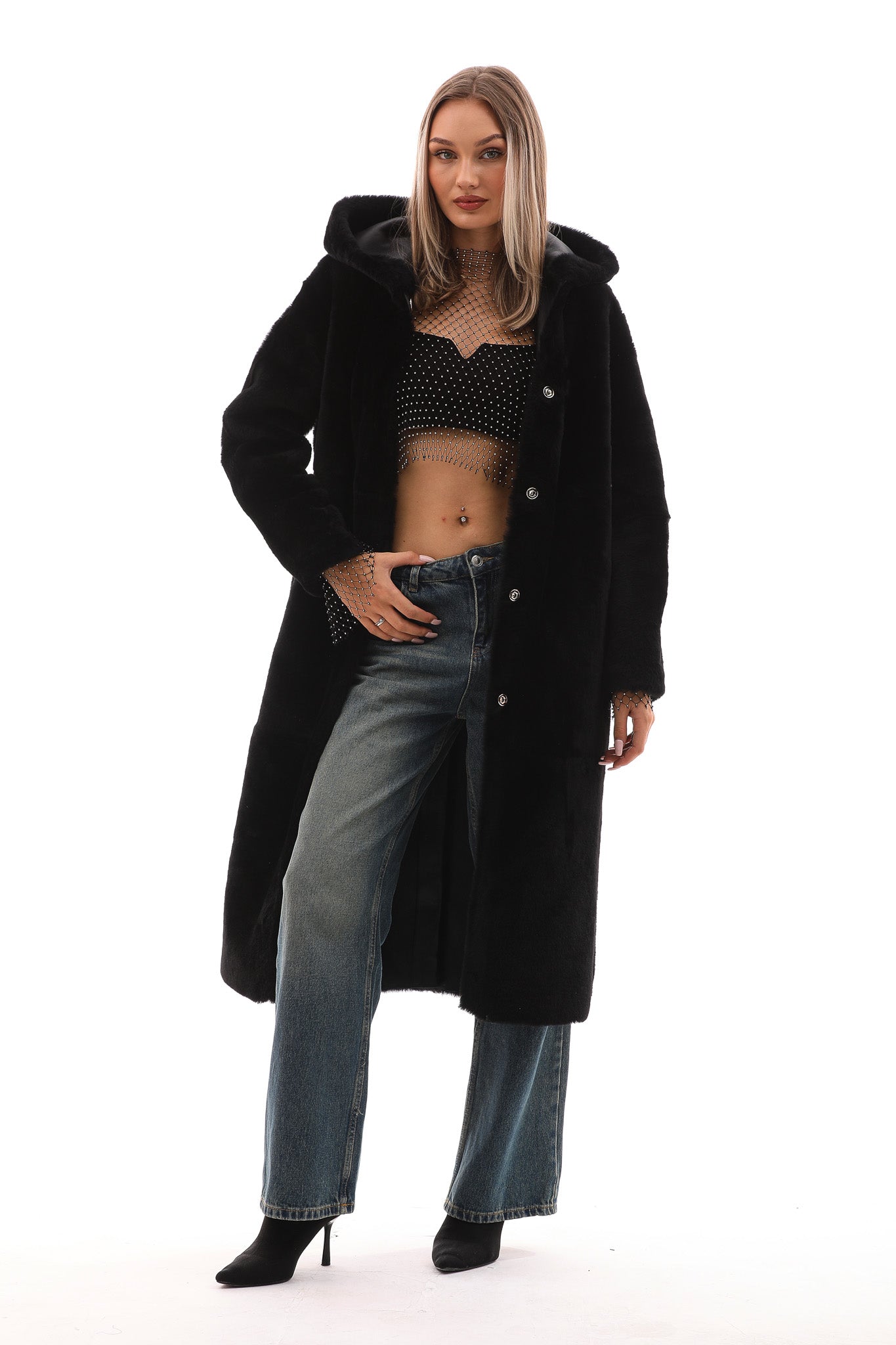 The Virella Reversible Hooded Shearling Leather Jacket On Sale