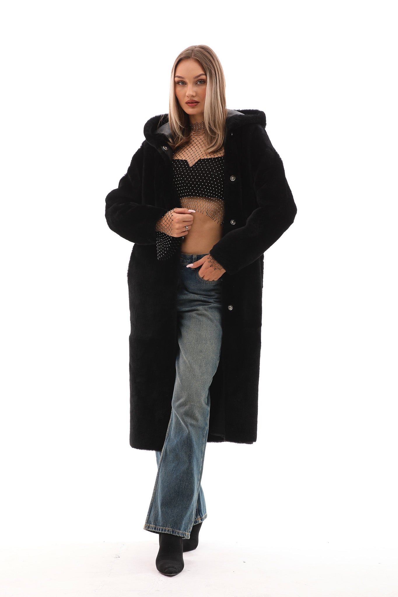 The Virella Reversible Hooded Shearling Leather Jacket On Sale
