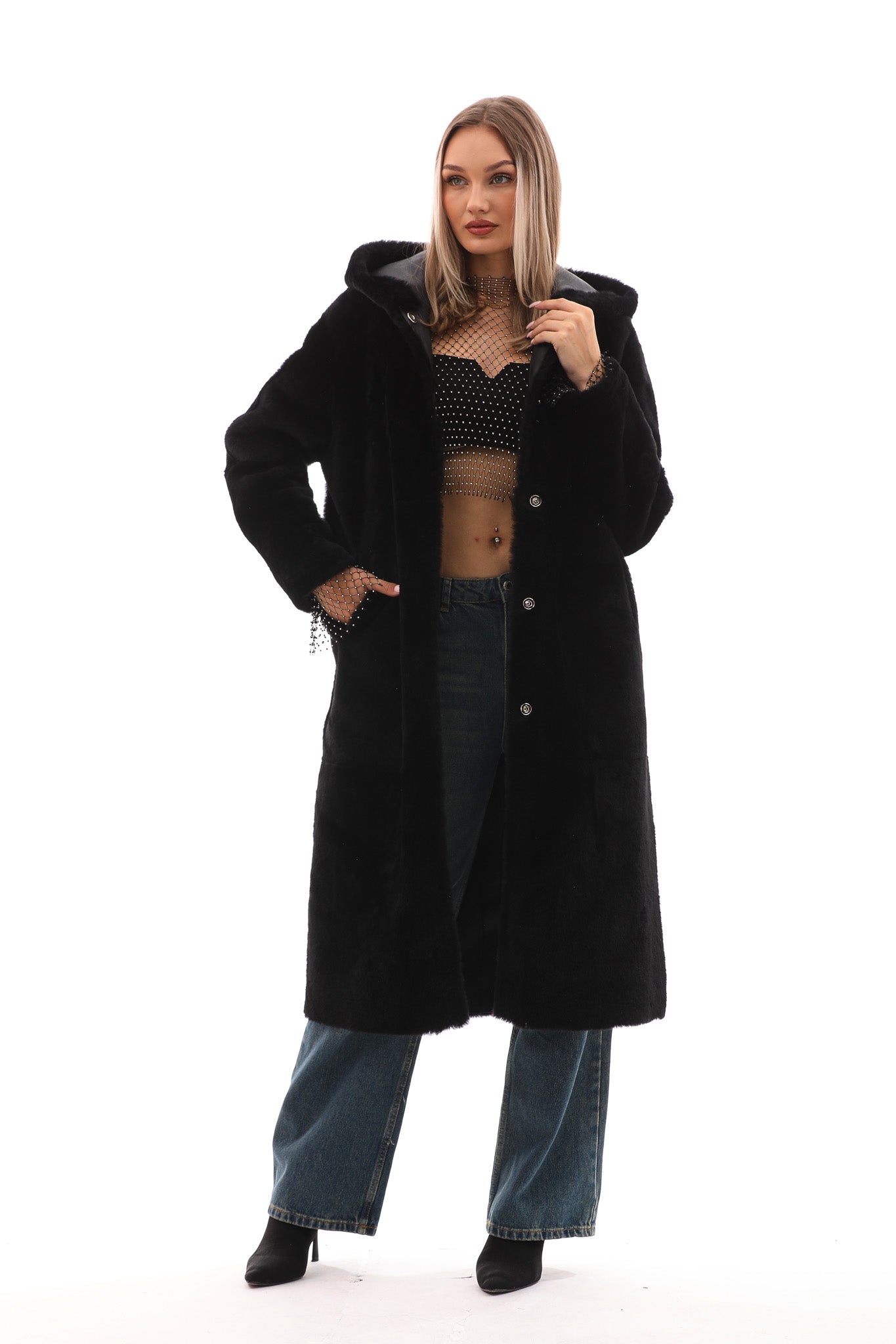 The Virella Reversible Hooded Shearling Leather Jacket On Sale