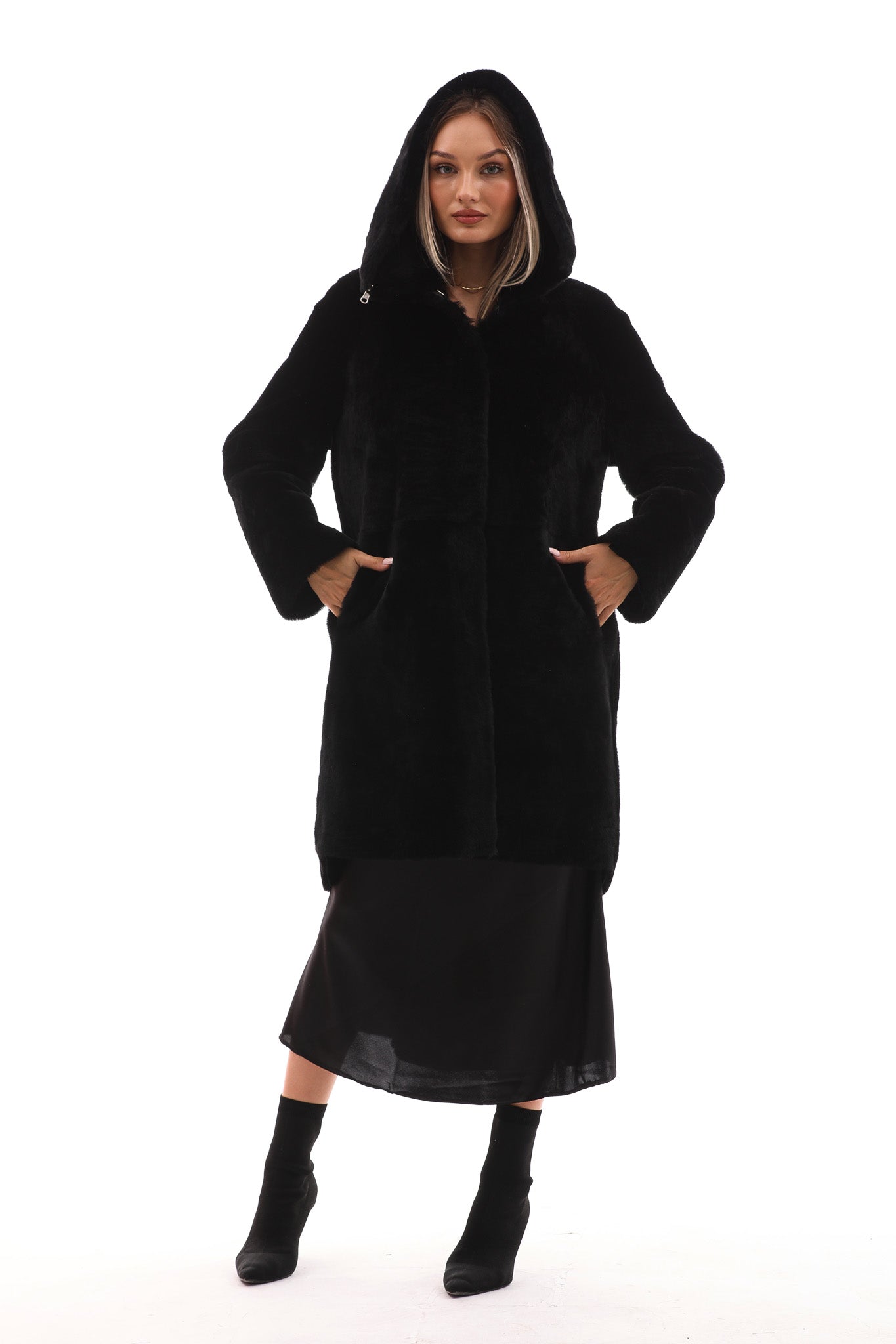 The Noctura Reversible Hooded Shearling Leather Jacket For Sale