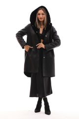 The Noctura Reversible Hooded Shearling Leather Jacket For Sale