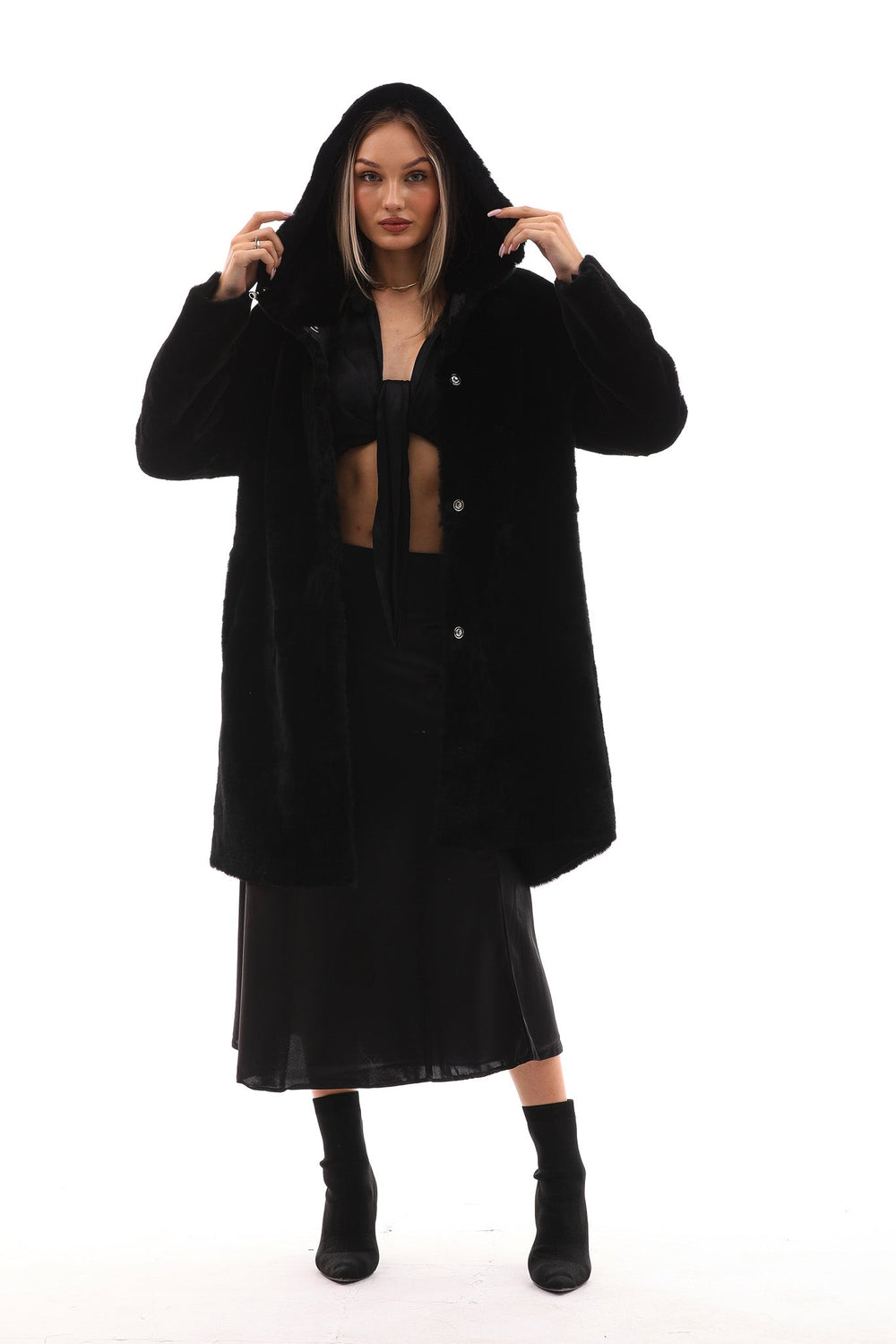 The Noctura Reversible Hooded Shearling Leather Jacket For Sale