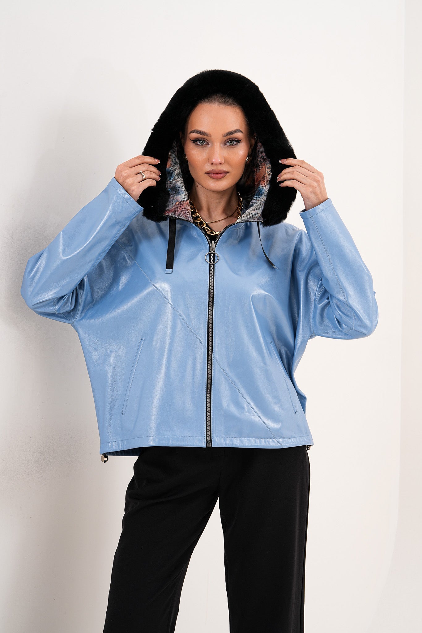 The Velora Sky Blue Reversible Lambskin Leather Jacket Exclusive Style