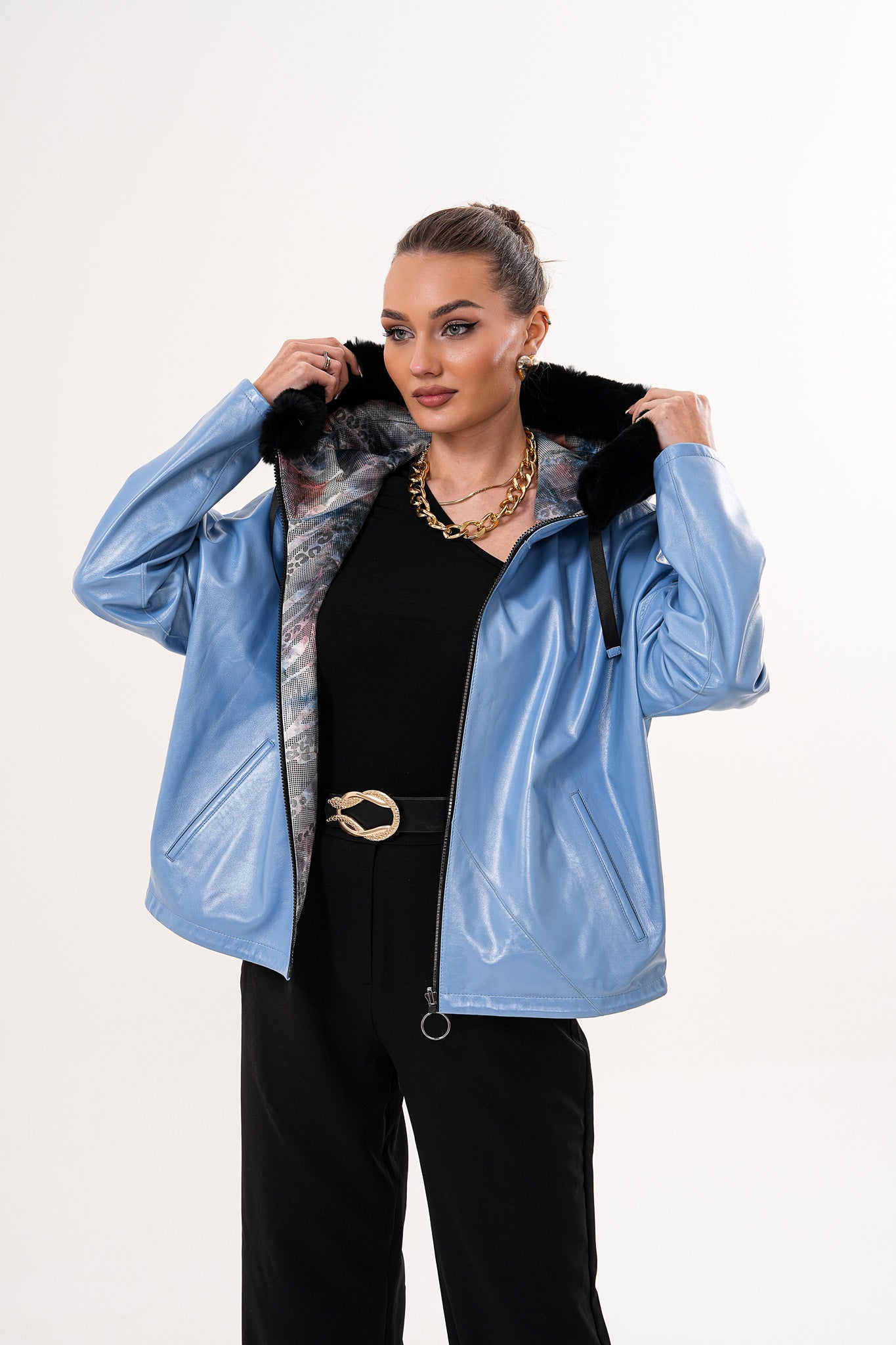 The Velora Sky Blue Reversible Lambskin Leather Jacket Exclusive Style