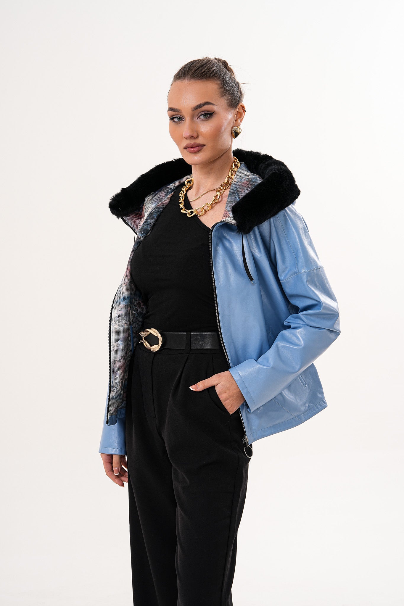 The Velora Sky Blue Reversible Lambskin Leather Jacket Exclusive Style