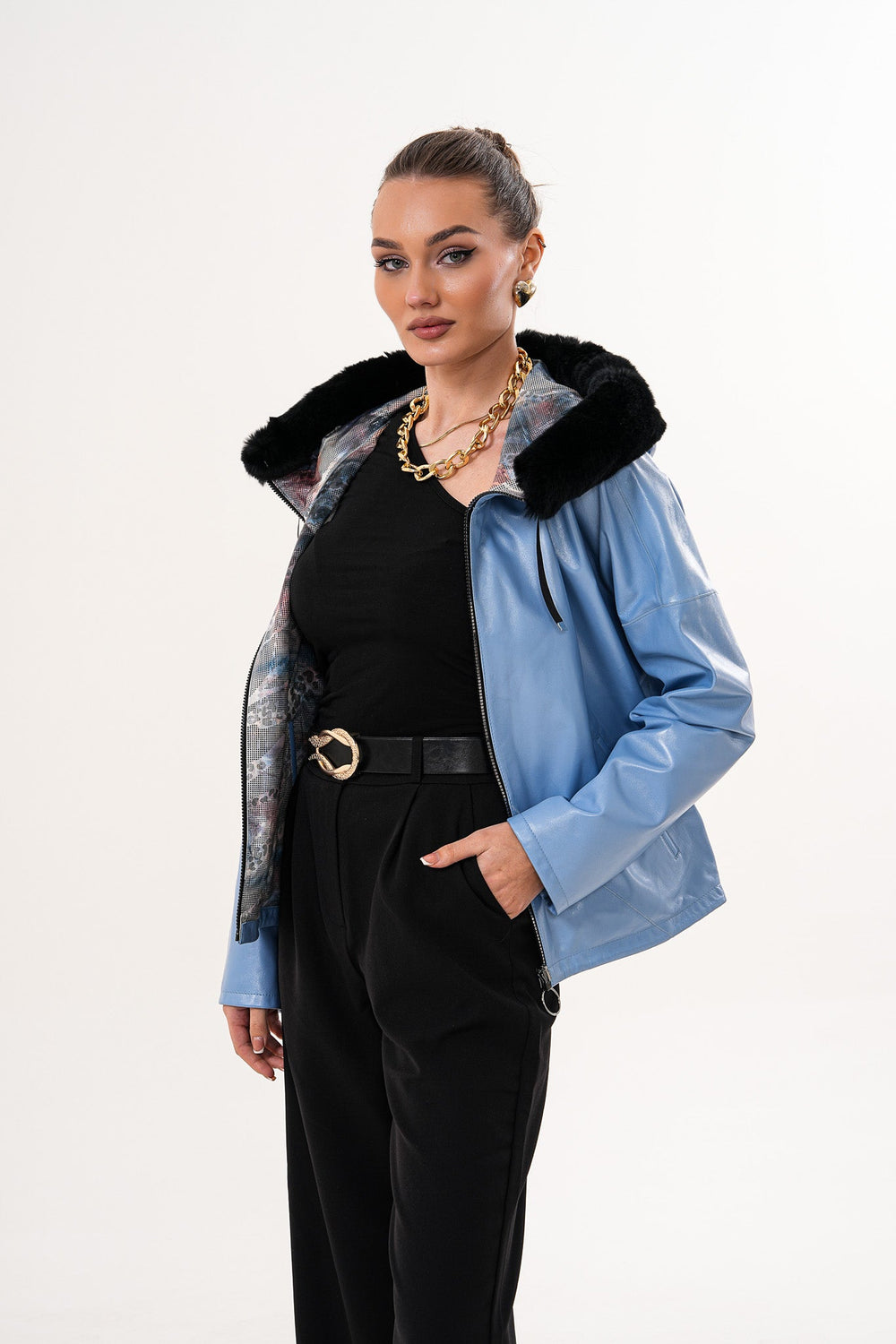 The Velora Sky Blue Reversible Lambskin Leather Jacket Exclusive Style