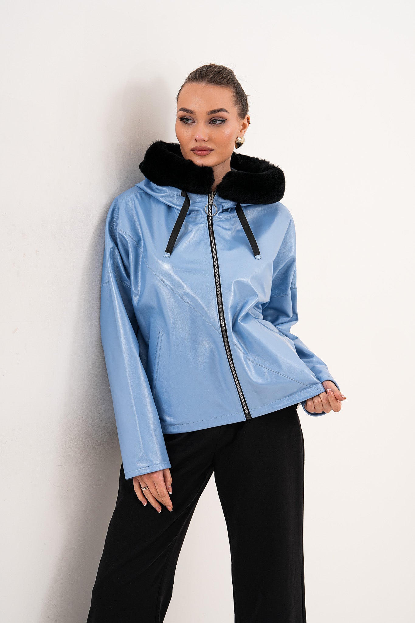 The Velora Sky Blue Reversible Lambskin Leather Jacket Exclusive Style