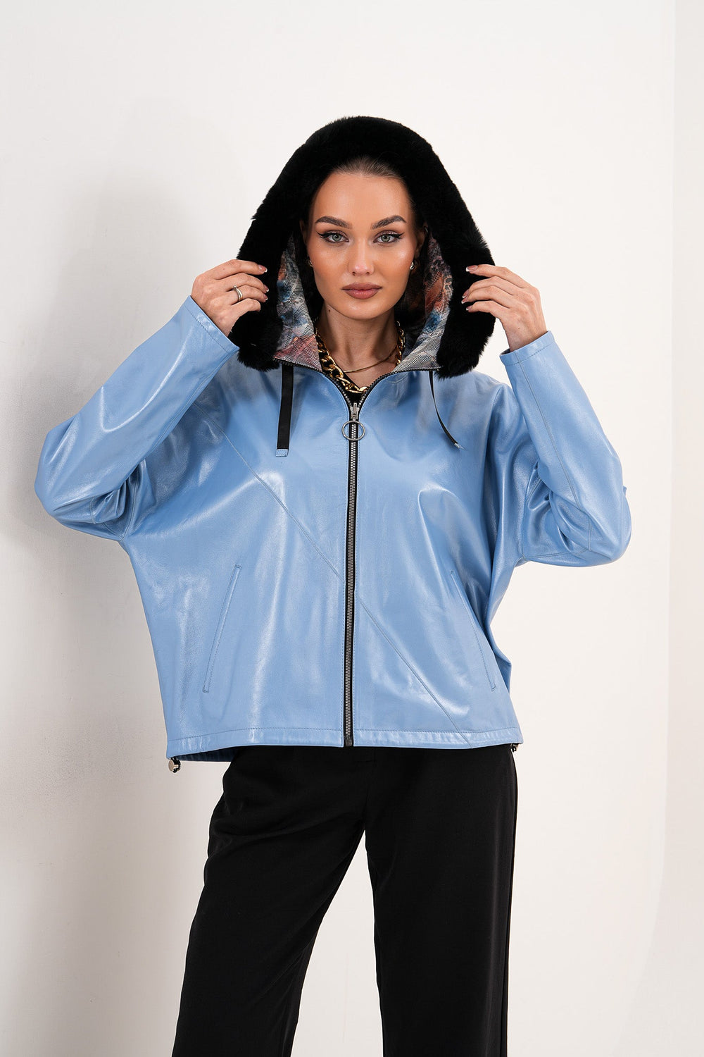 The Velora Sky Blue Reversible Lambskin Leather Jacket Exclusive Style