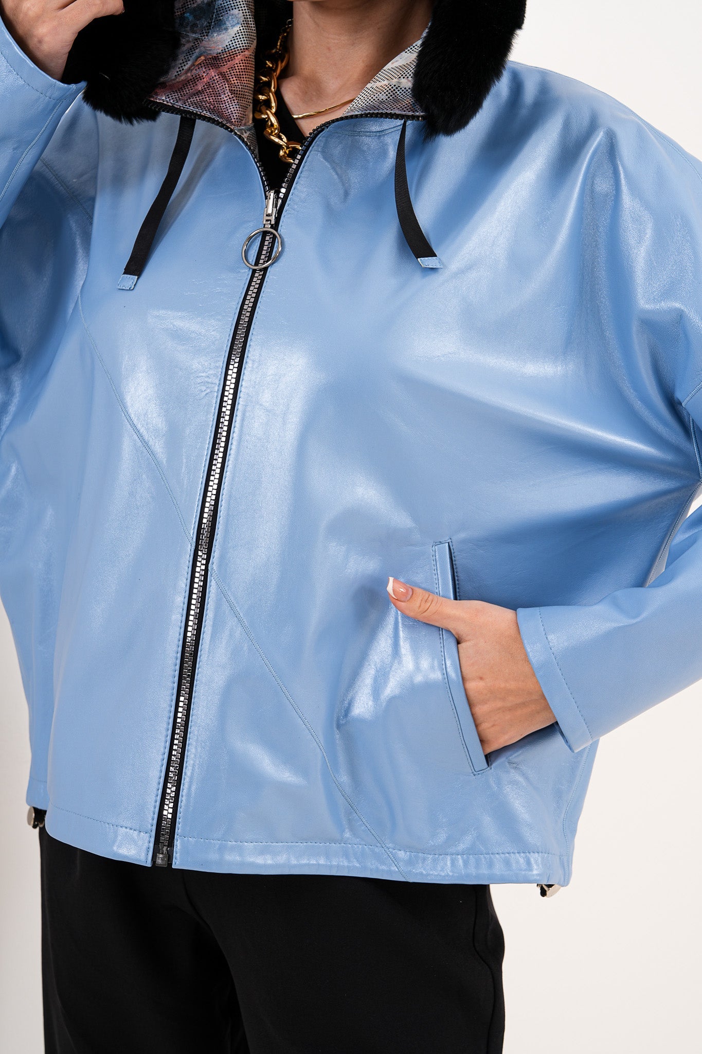 The Velora Sky Blue Reversible Lambskin Leather Jacket Exclusive Style