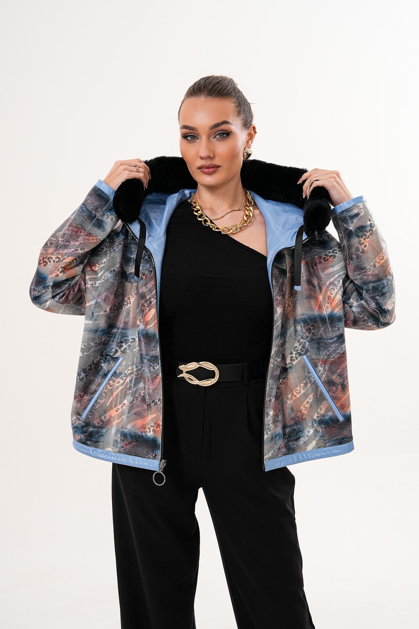 The Velora Sky Blue Reversible Lambskin Leather Jacket Exclusive Style