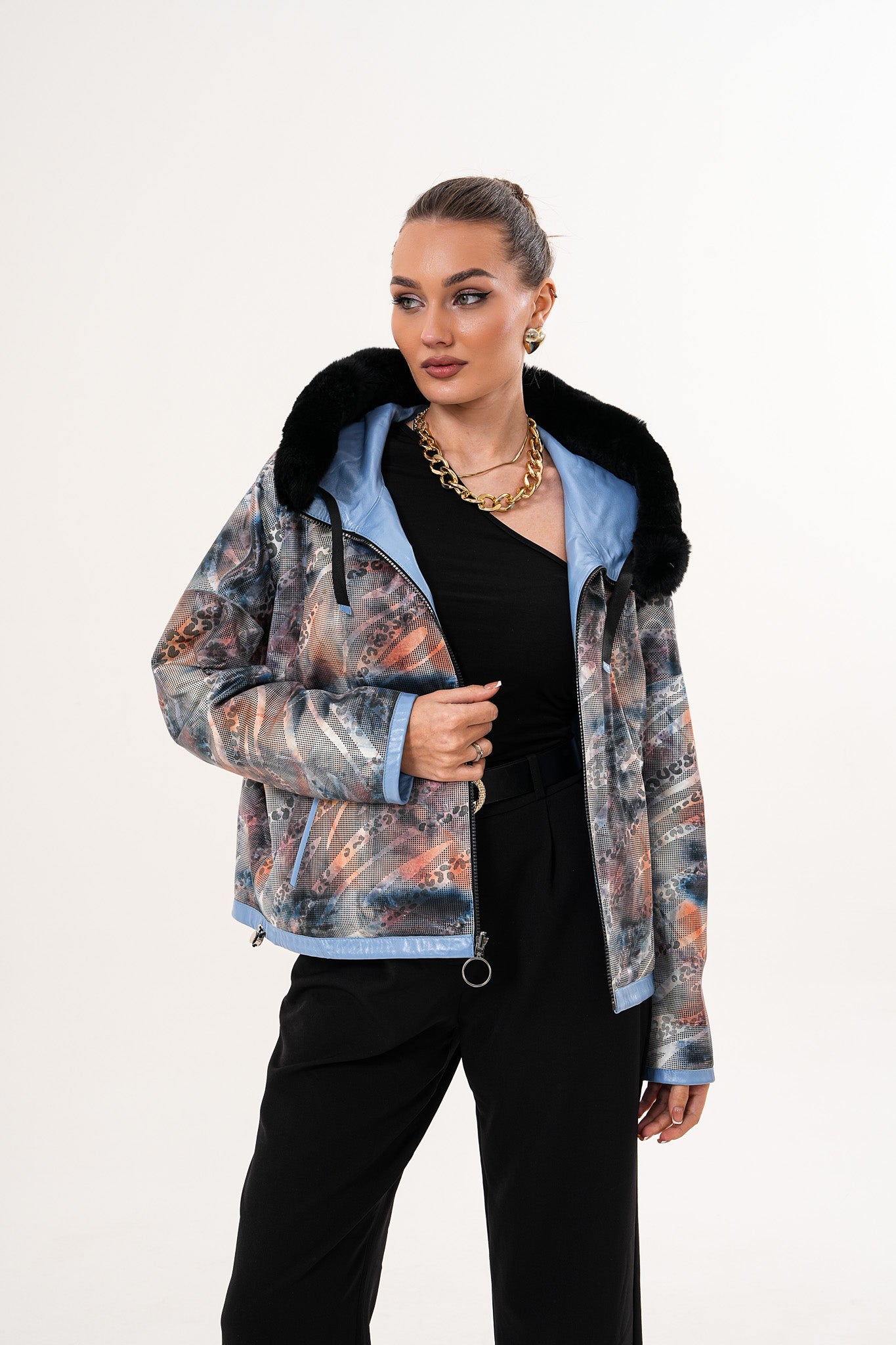 The Velora Sky Blue Reversible Lambskin Leather Jacket Exclusive Style