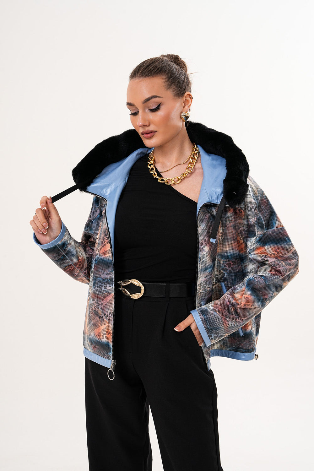The Velora Sky Blue Reversible Lambskin Leather Jacket Exclusive Style