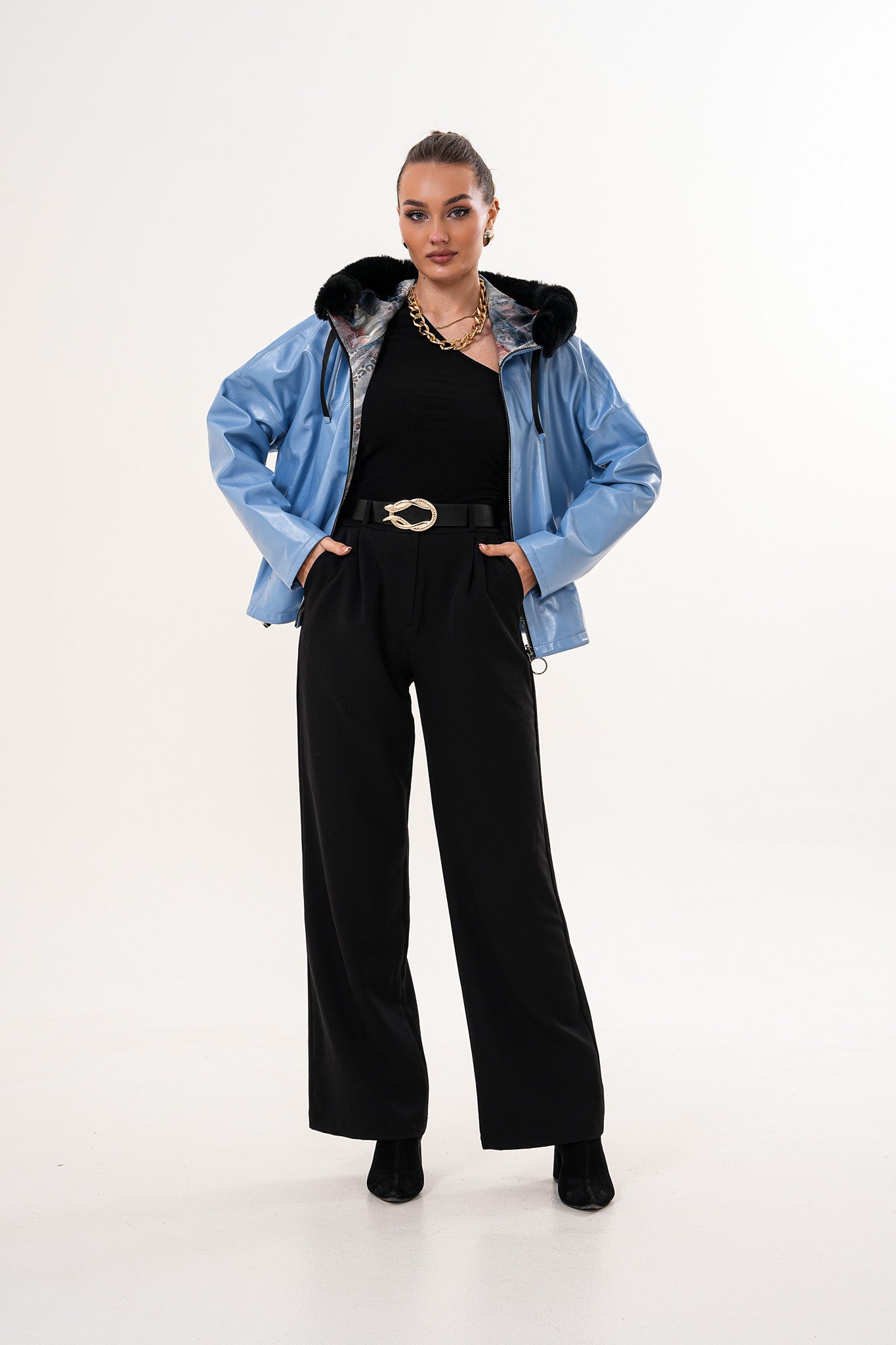 The Velora Sky Blue Reversible Lambskin Leather Jacket Exclusive Style