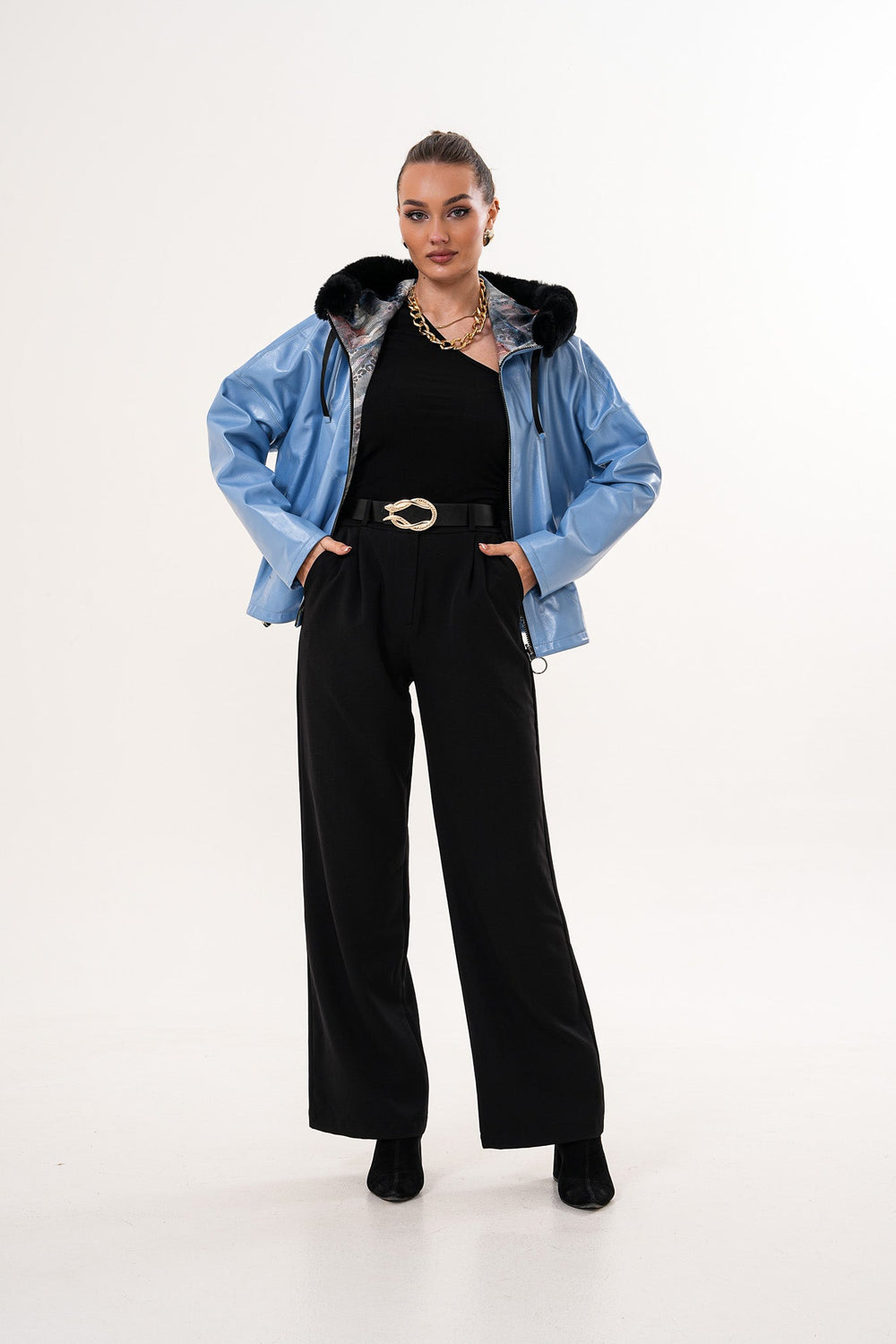The Velora Sky Blue Reversible Lambskin Leather Jacket Exclusive Style