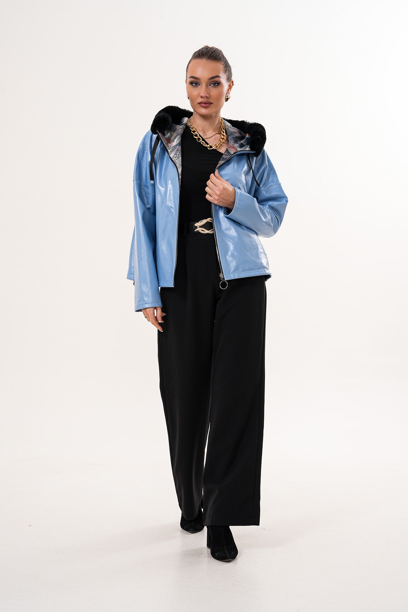 The Velora Sky Blue Reversible Lambskin Leather Jacket Exclusive Style