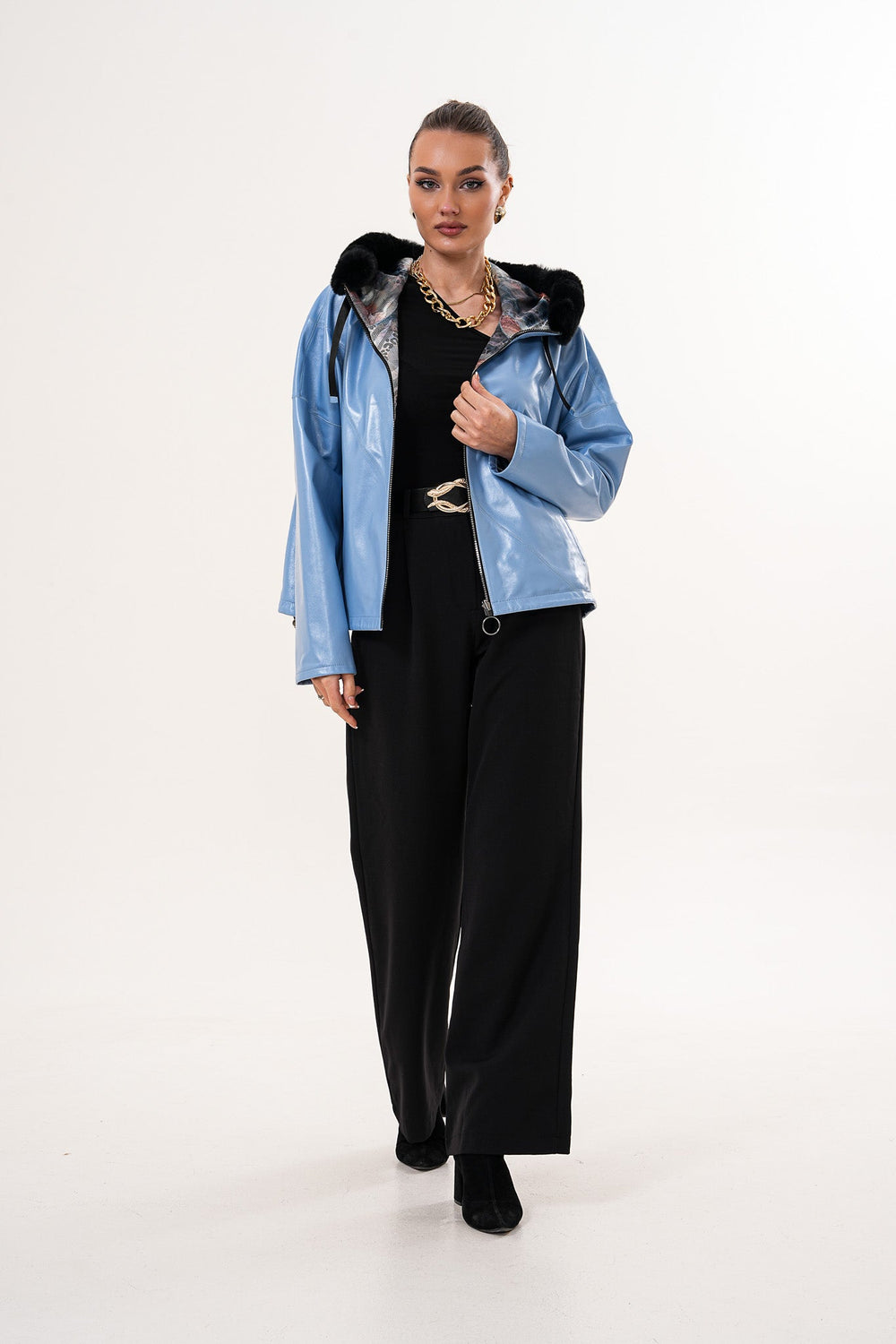The Velora Sky Blue Reversible Lambskin Leather Jacket Exclusive Style