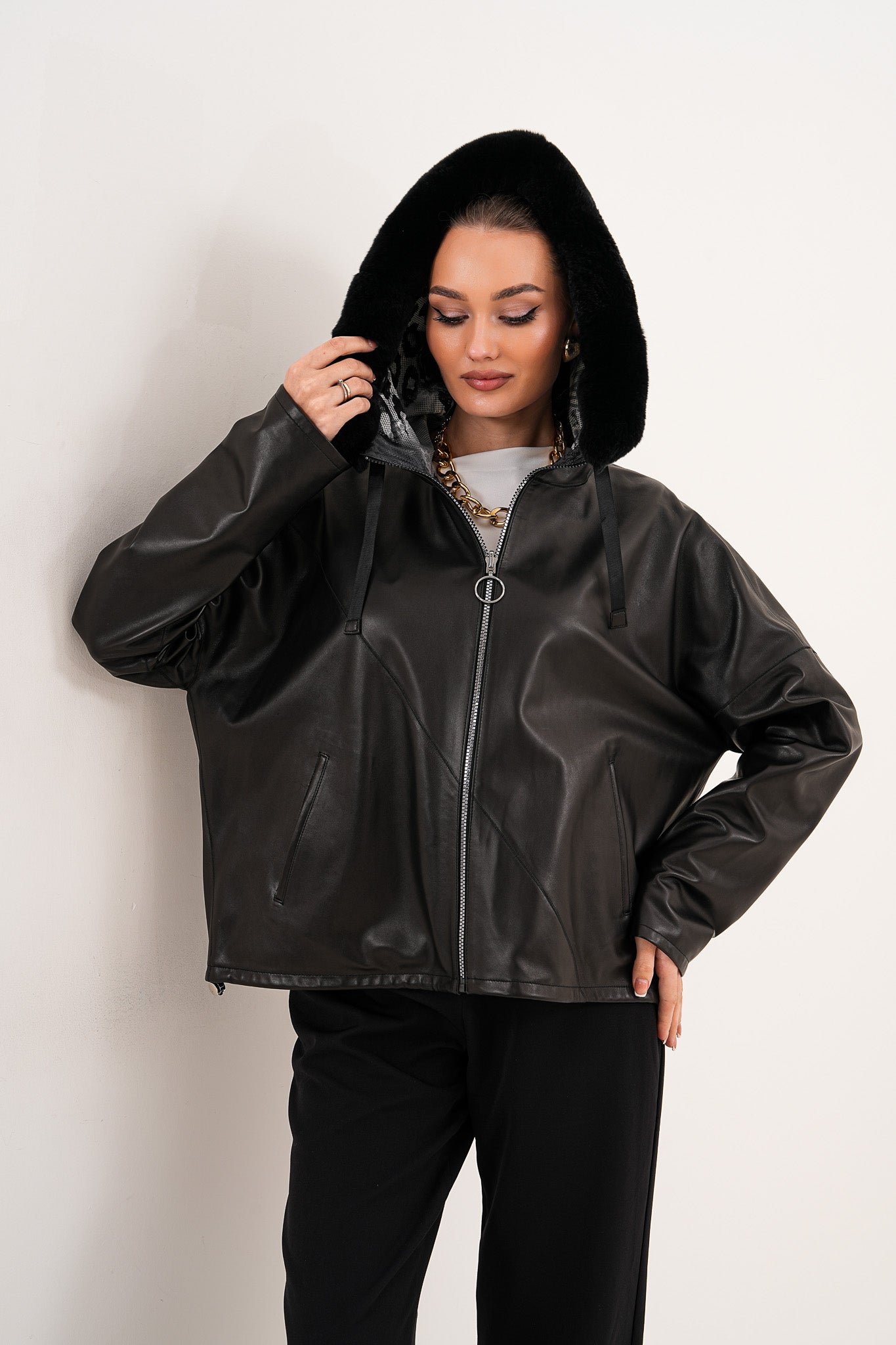 The Velora Black Reversible Lambskin Leather Jacket On Sale