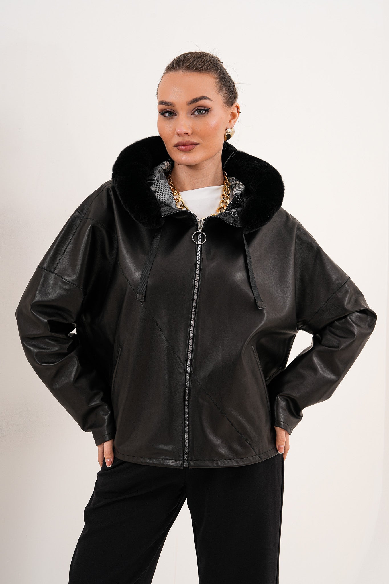 The Velora Black Reversible Lambskin Leather Jacket On Sale