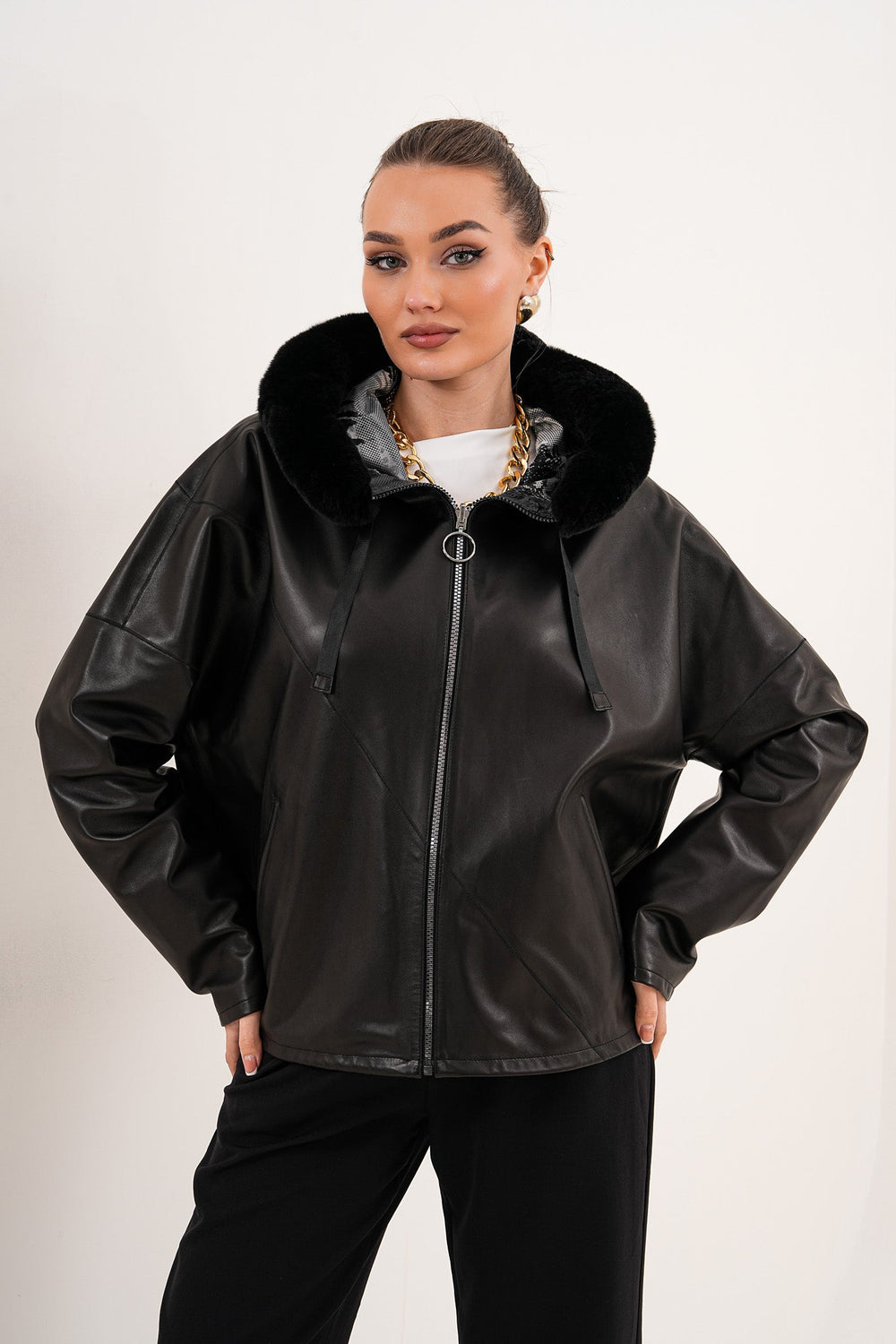 The Velora Black Reversible Lambskin Leather Jacket On Sale