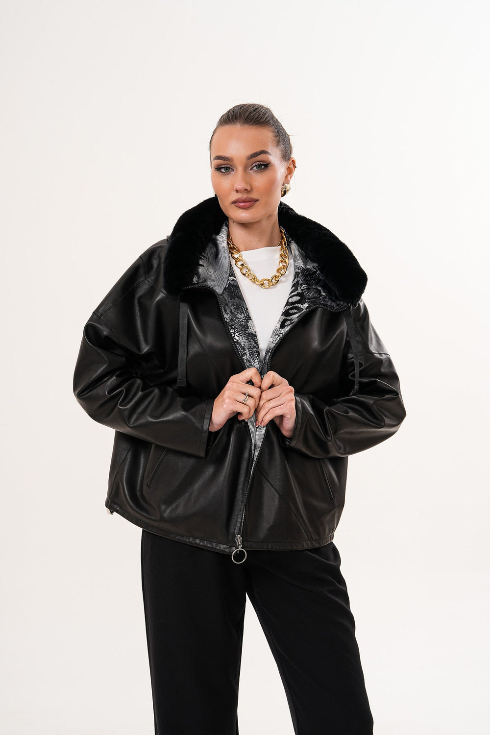 The Velora Black Reversible Lambskin Leather Jacket On Sale