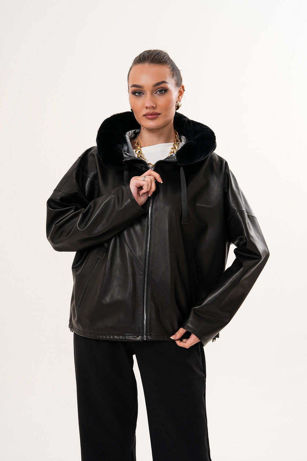 The Velora Black Reversible Lambskin Leather Jacket On Sale