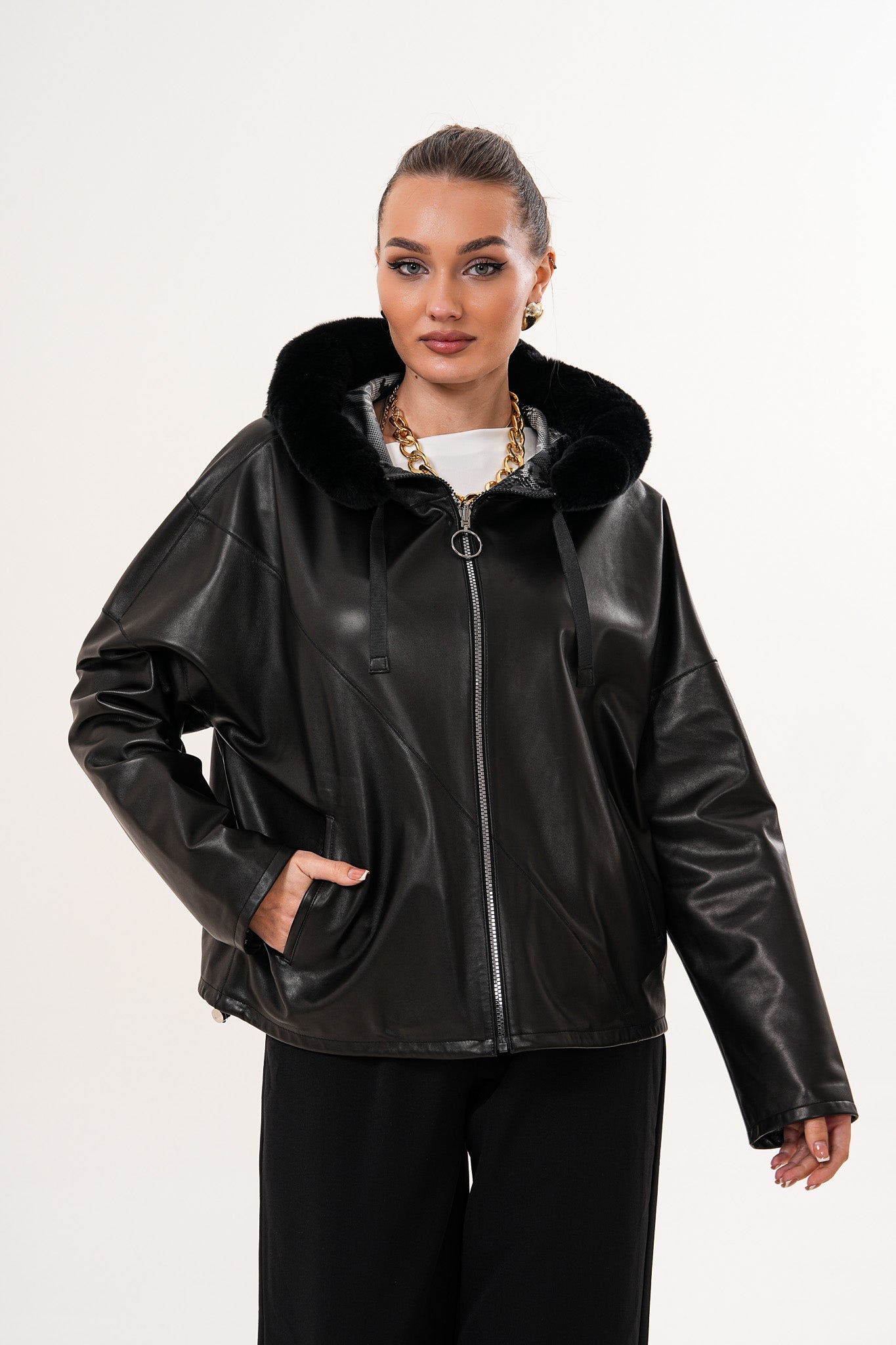 The Velora Black Reversible Lambskin Leather Jacket On Sale