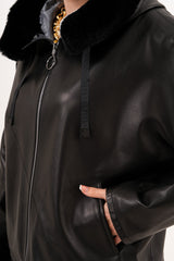 The Velora Black Reversible Lambskin Leather Jacket On Sale