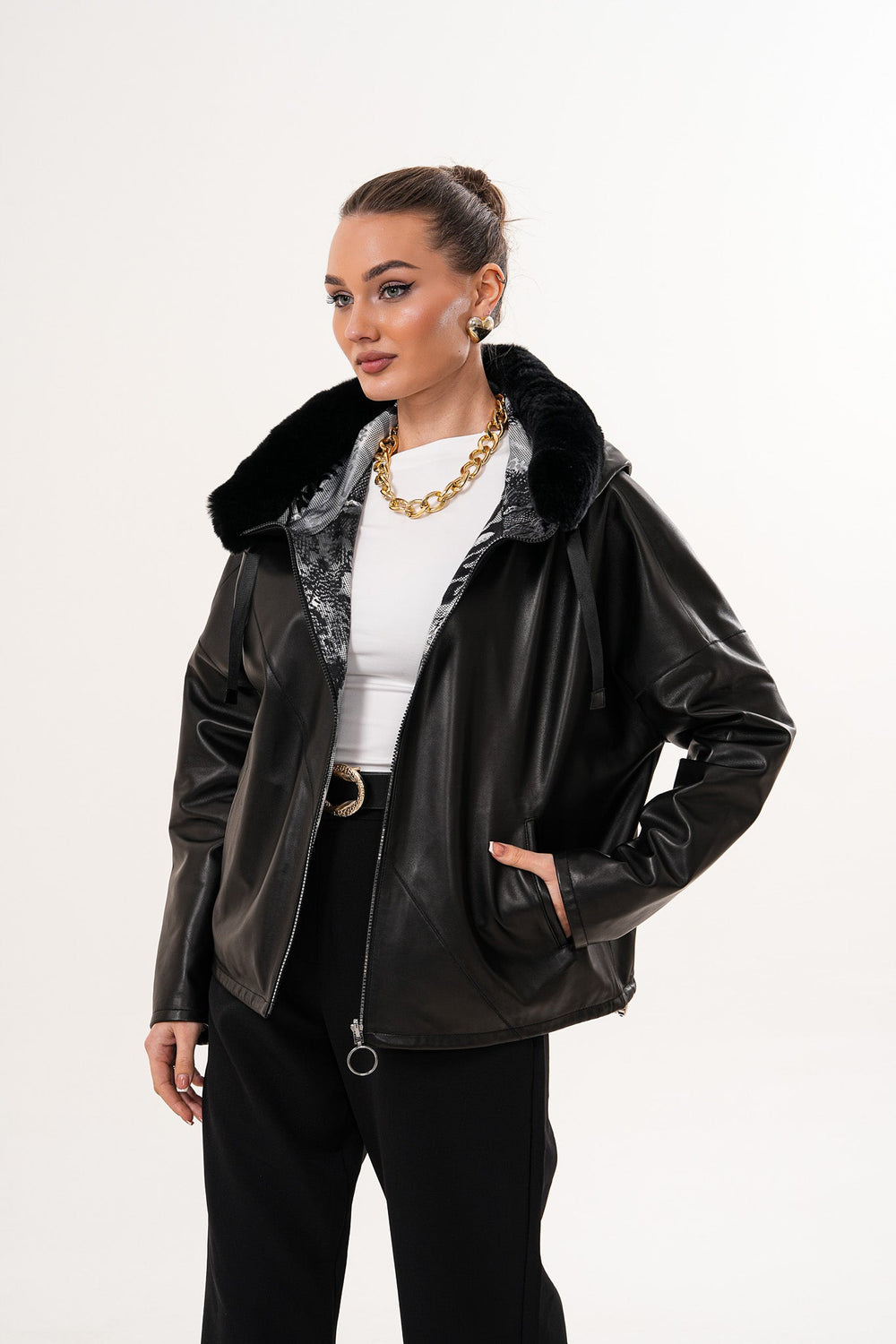 The Velora Black Reversible Lambskin Leather Jacket On Sale
