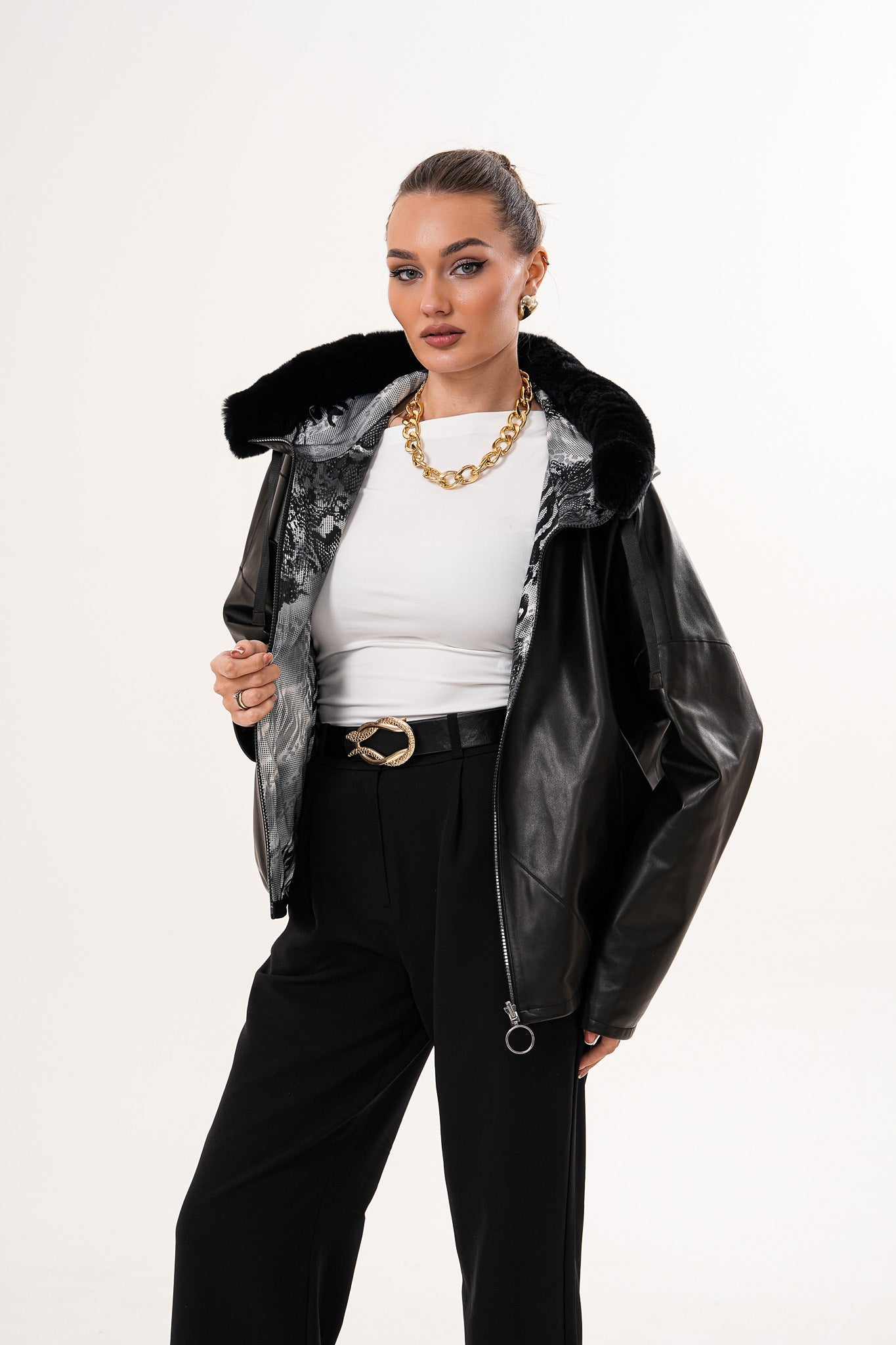 The Velora Black Reversible Lambskin Leather Jacket On Sale