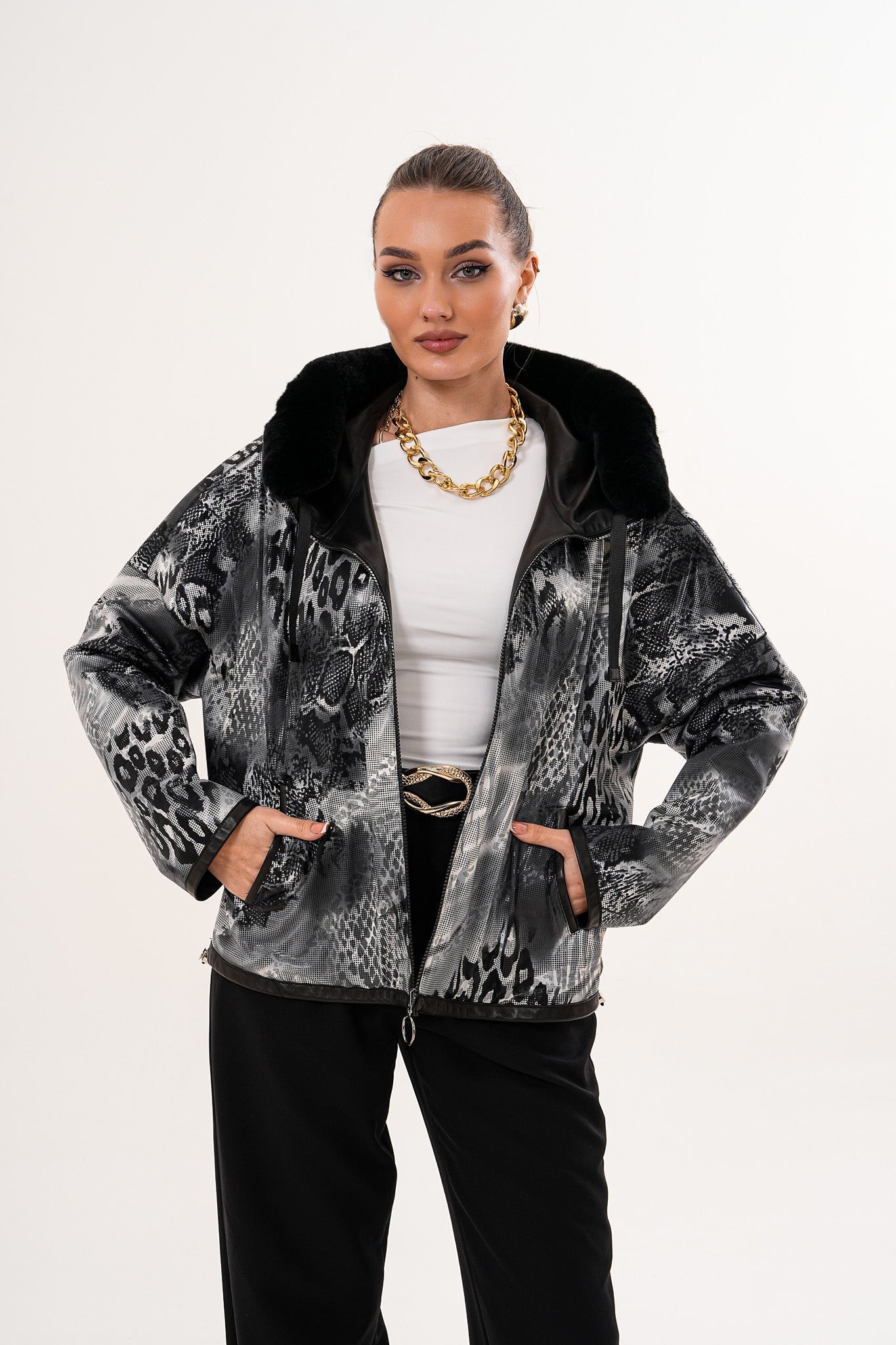 The Velora Black Reversible Lambskin Leather Jacket On Sale