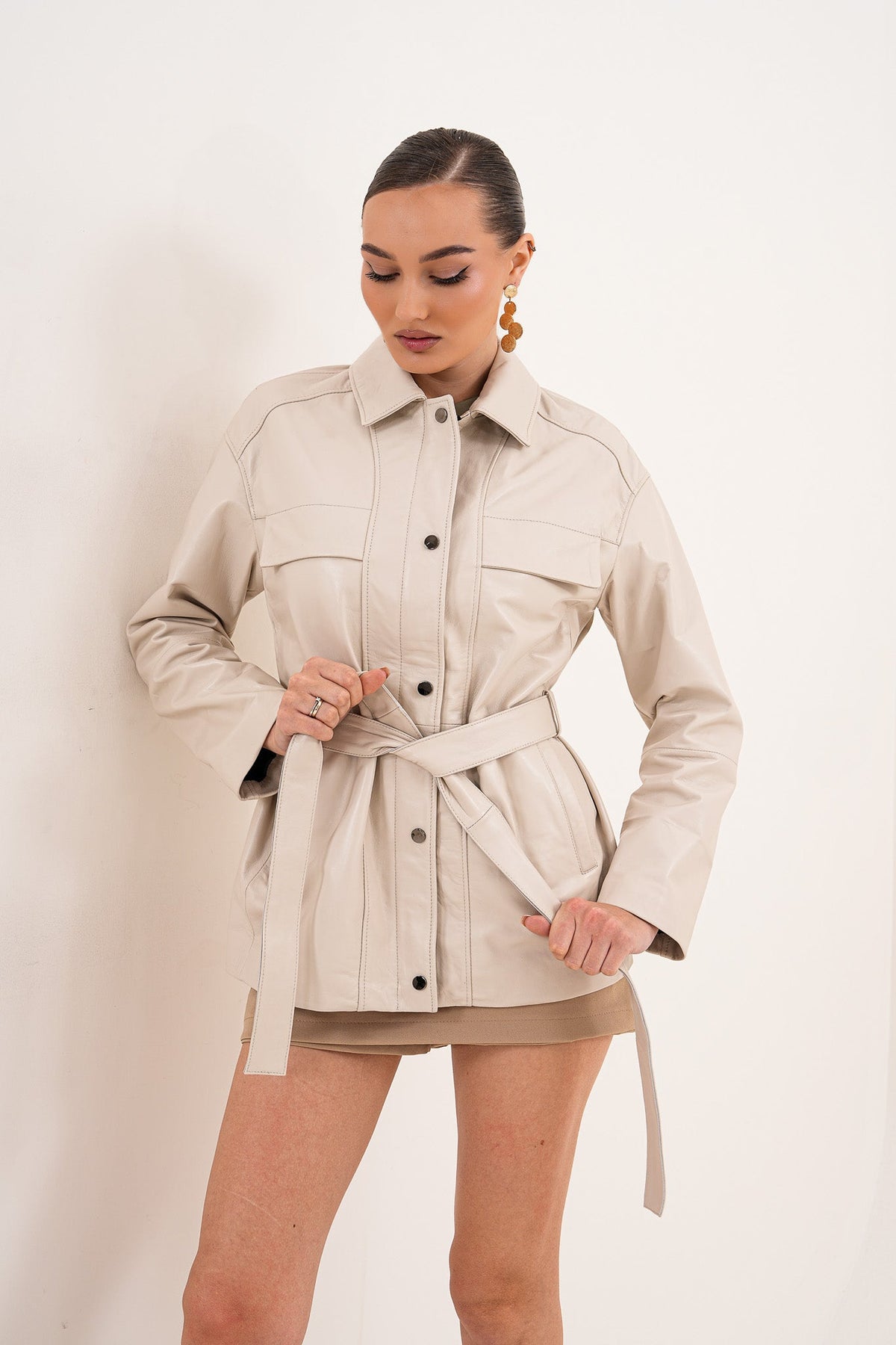 The Eira Cream Leather Jacket For Sale