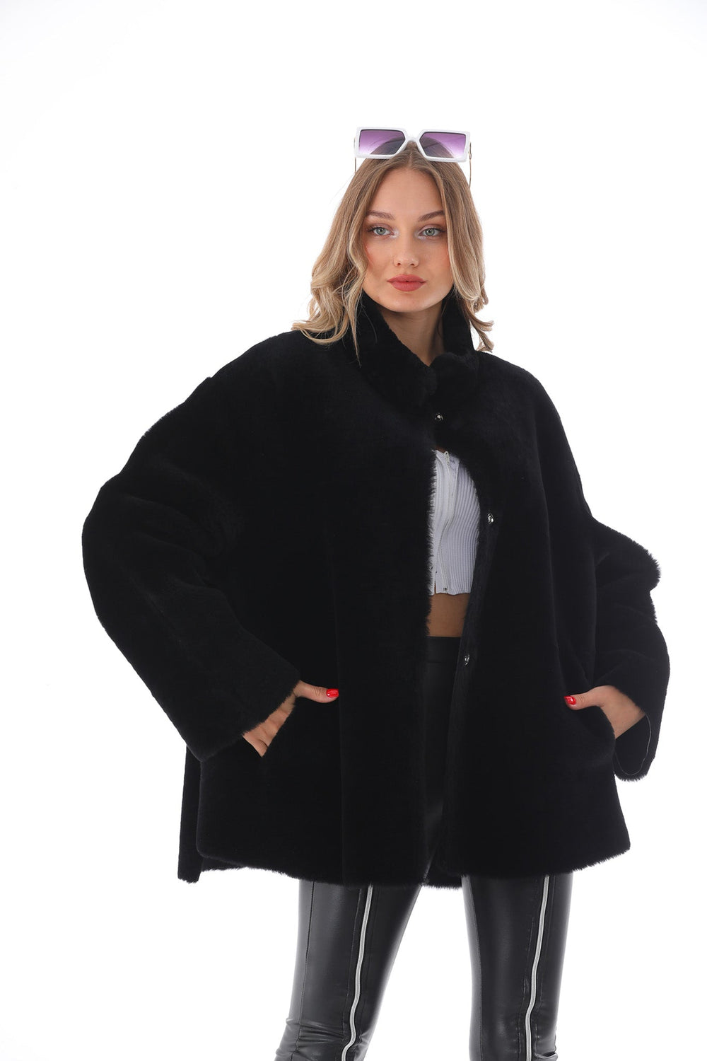 The Luxera Reversible Black Shearling Leather Jacket On Sale