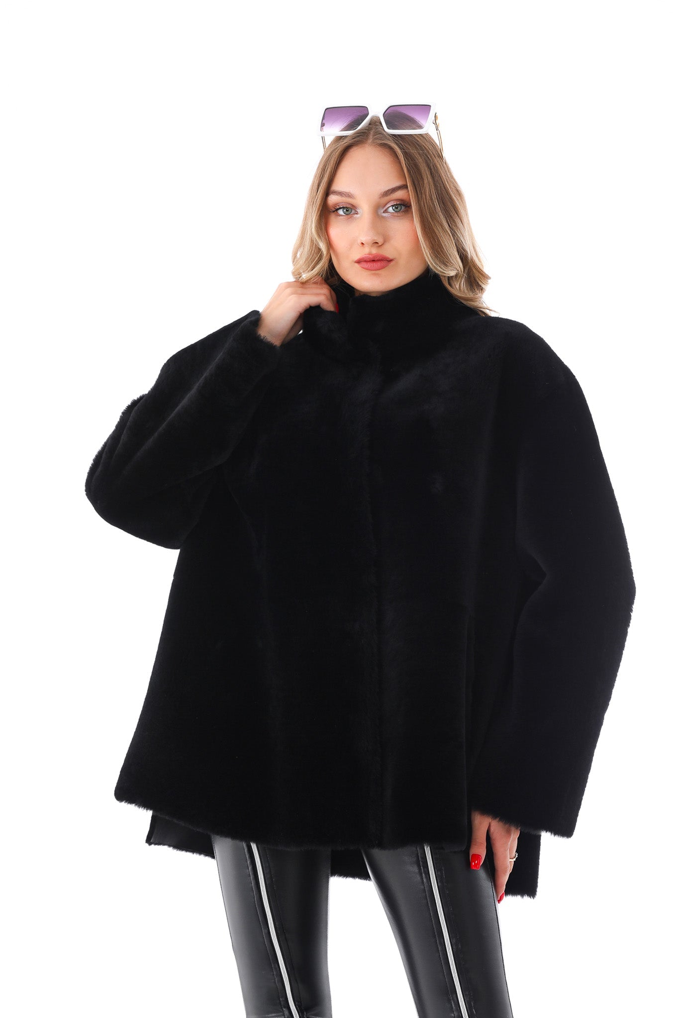The Luxera Reversible Black Shearling Leather Jacket On Sale