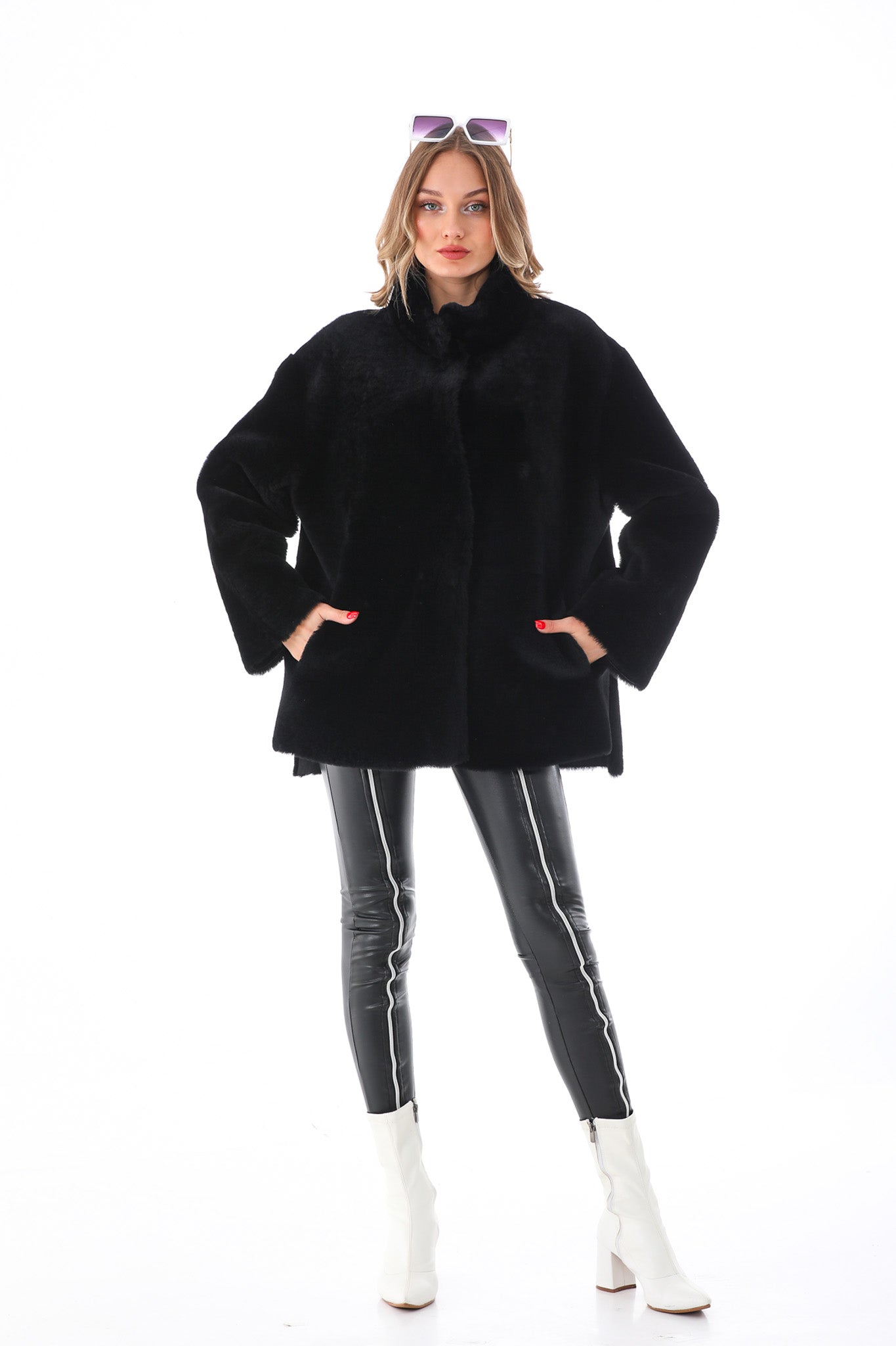 The Luxera Reversible Black Shearling Leather Jacket On Sale